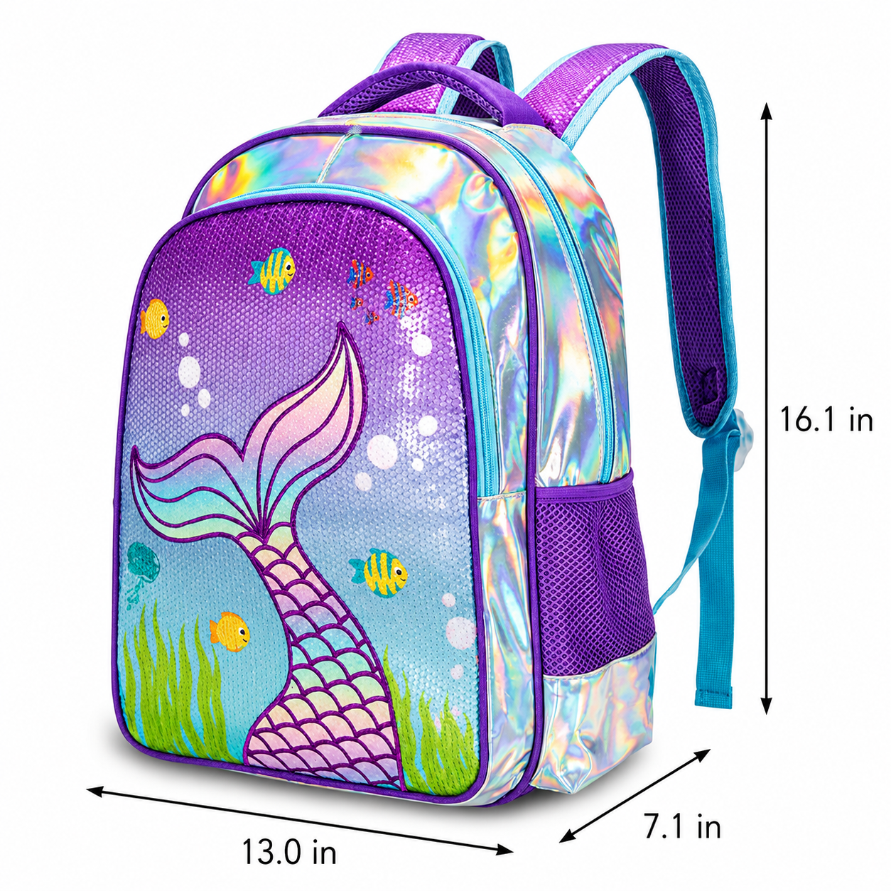Girls' Purple Mermaid School Backpack Set | 3-Piece Set | Durable Oxford Fabric