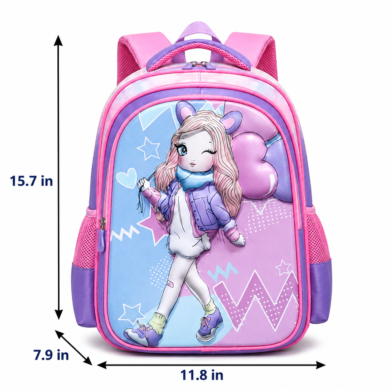 Pretty Girl Rolling School Backpack | 3-Piece Set (Backpack, Lunch Bag & Pencil Case) | Large Capacity | Durable Polyester