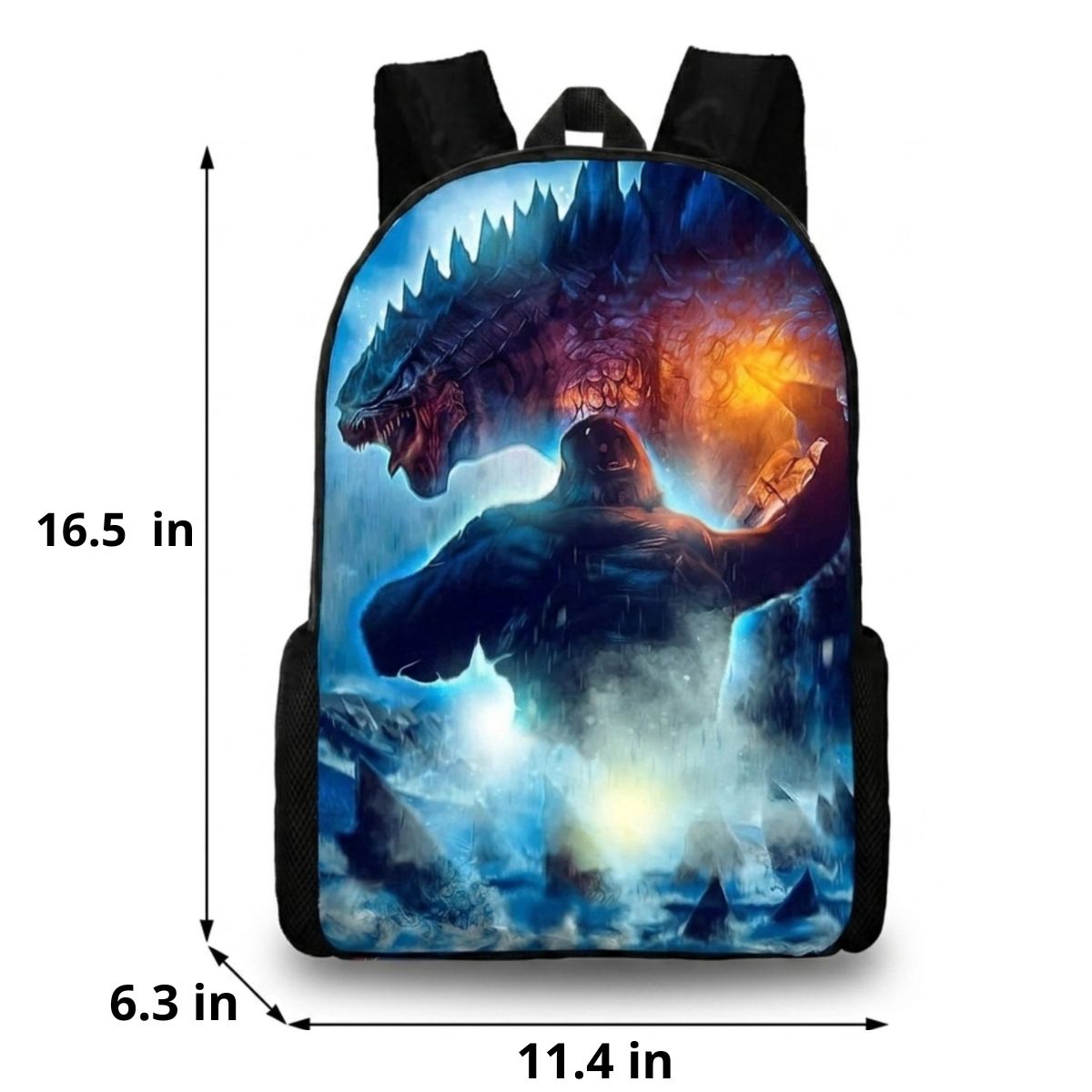 Godzilla Backpack for Kids | 3-Piece School Set (Backpack + Lunch Bag + Pencil Case) | Waterproof Oxford Fabric