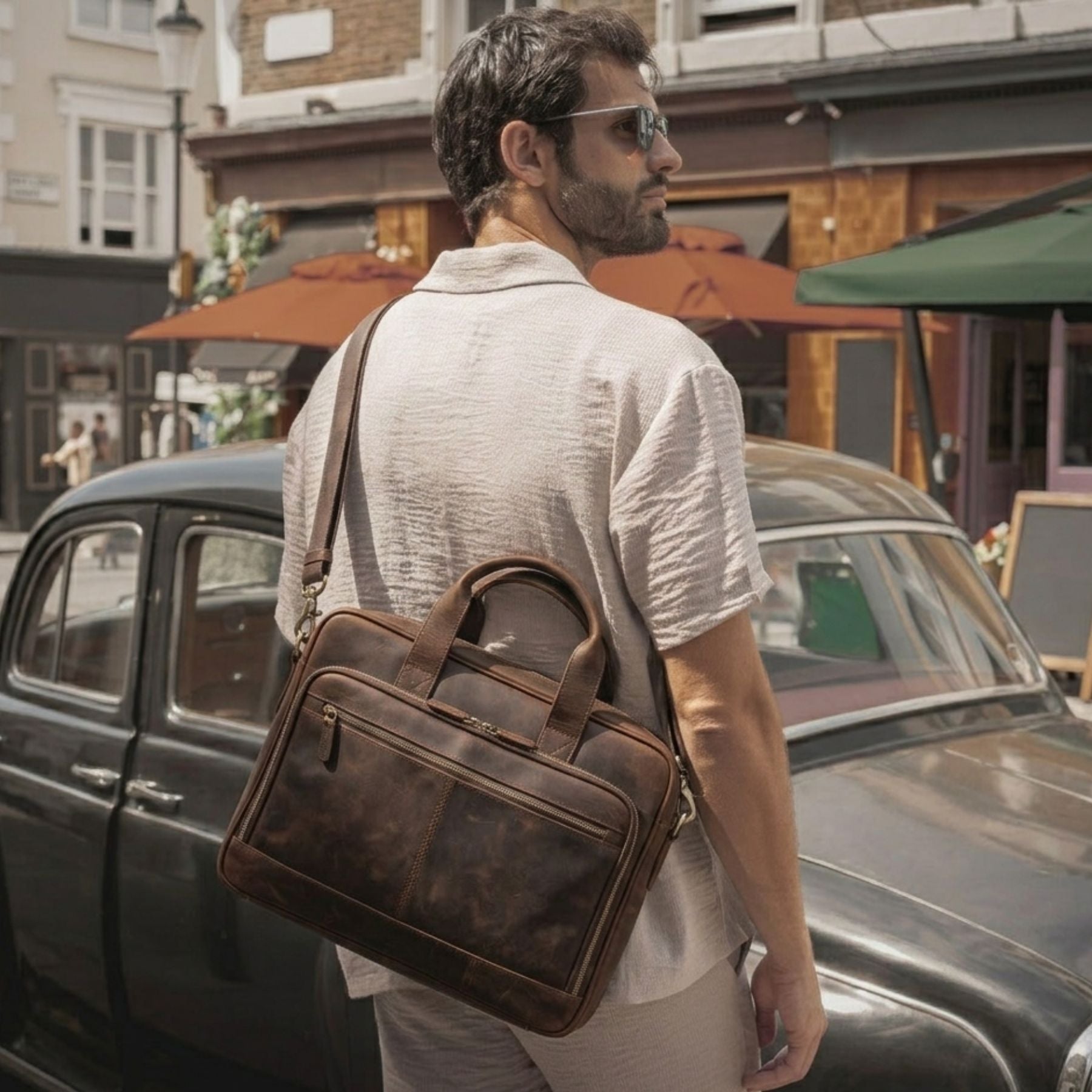 Cartable bandoulière homme | Multiples rangements | Cuir résistant
