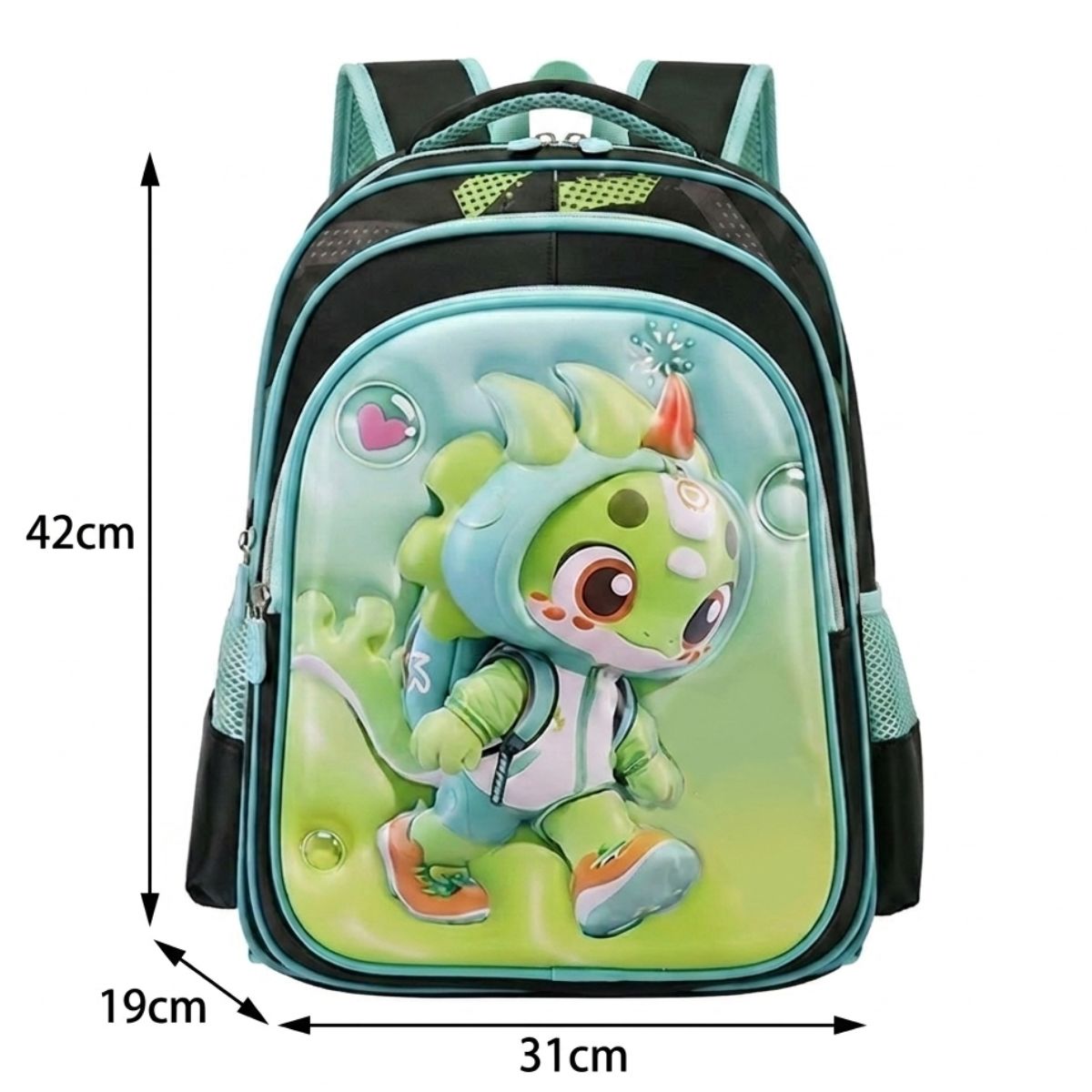 Cartable dinosaure à roulettes | Ensemble 3 pièces (sac+lunch bag+trousse) | Tissu Oxford résistant