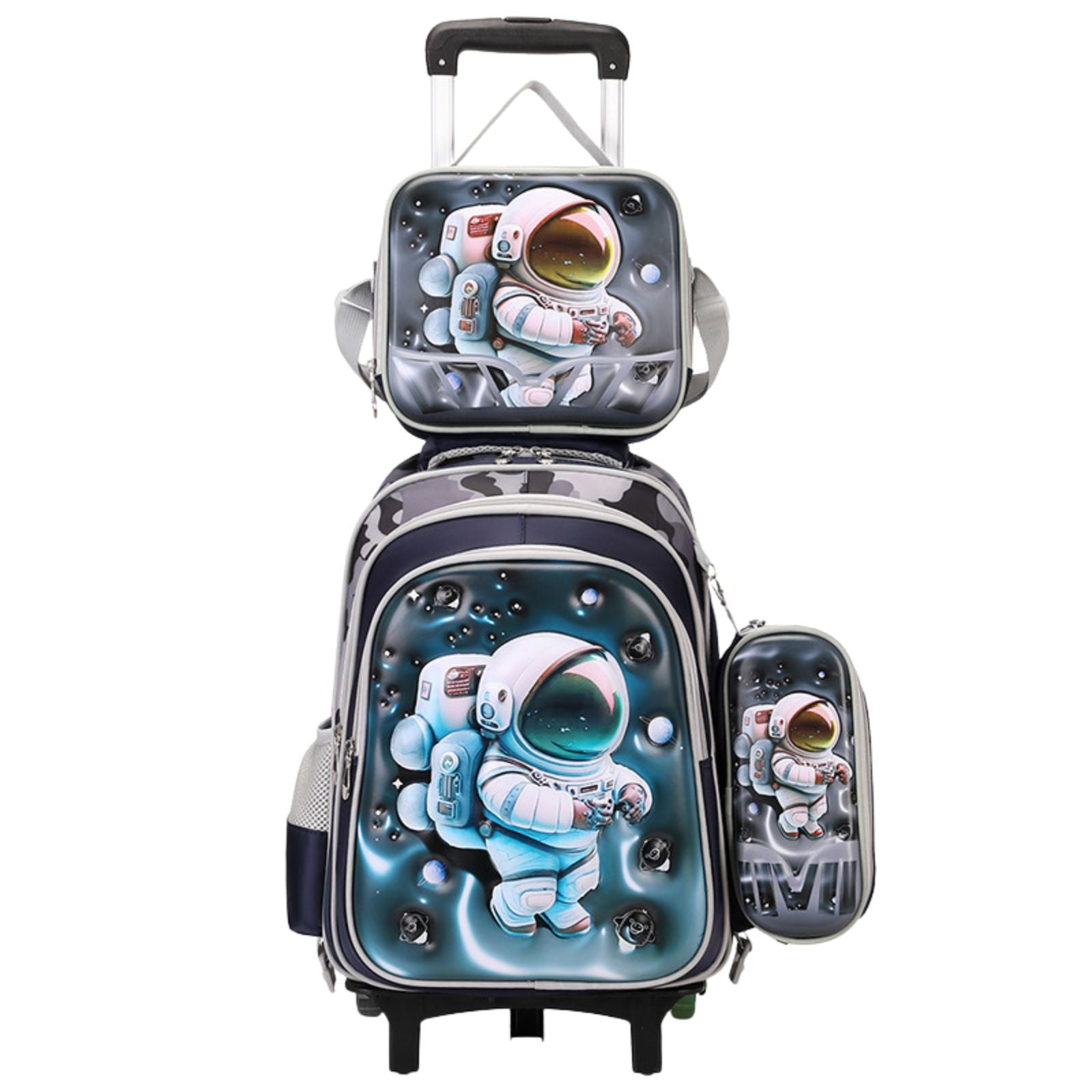 Cartable à Roulettes Garçon | Motif Astronaute 3D | Set 3 Pièces | Imperméable École Primaire