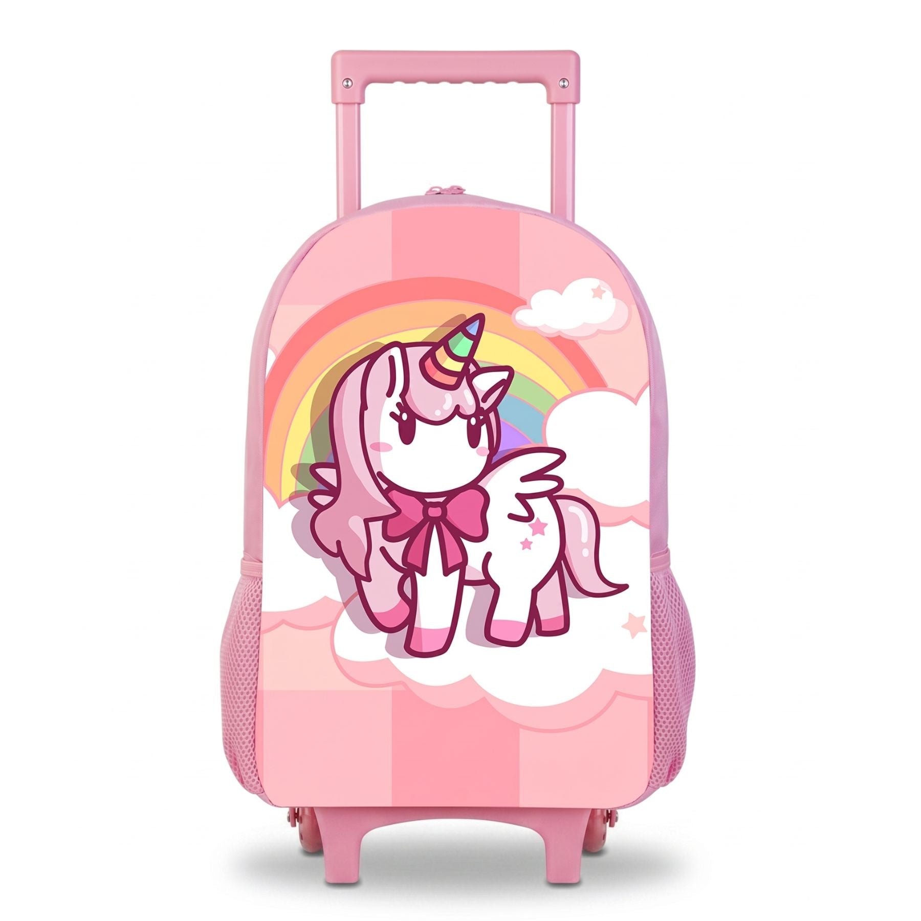 Cartable à roulettes licorne rose | Compartiments spacieux | Polyester résistant