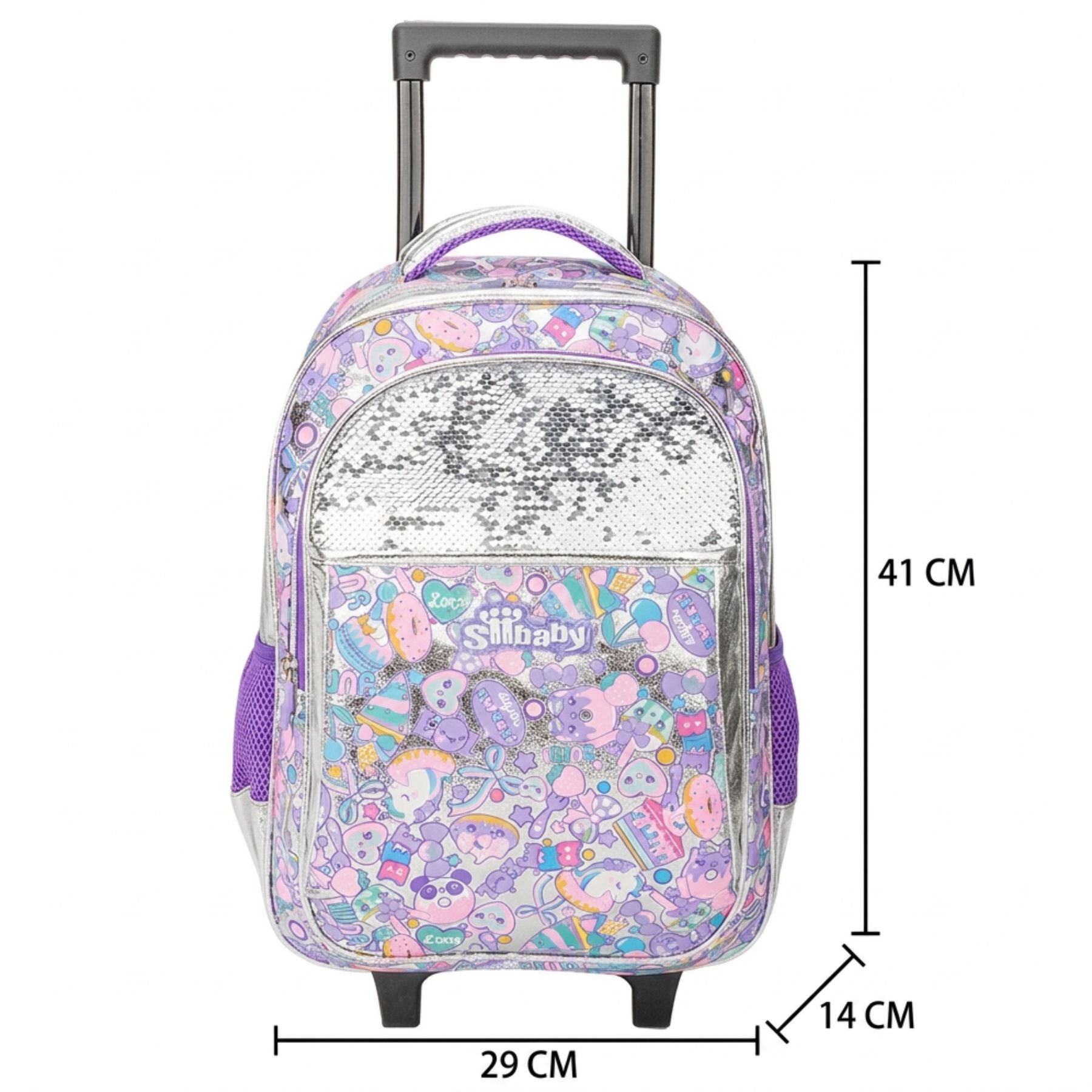 Cartable à roulettes paillettes fille | Grande capacité | Bretelles respirantes | Tissu Oxford résistant