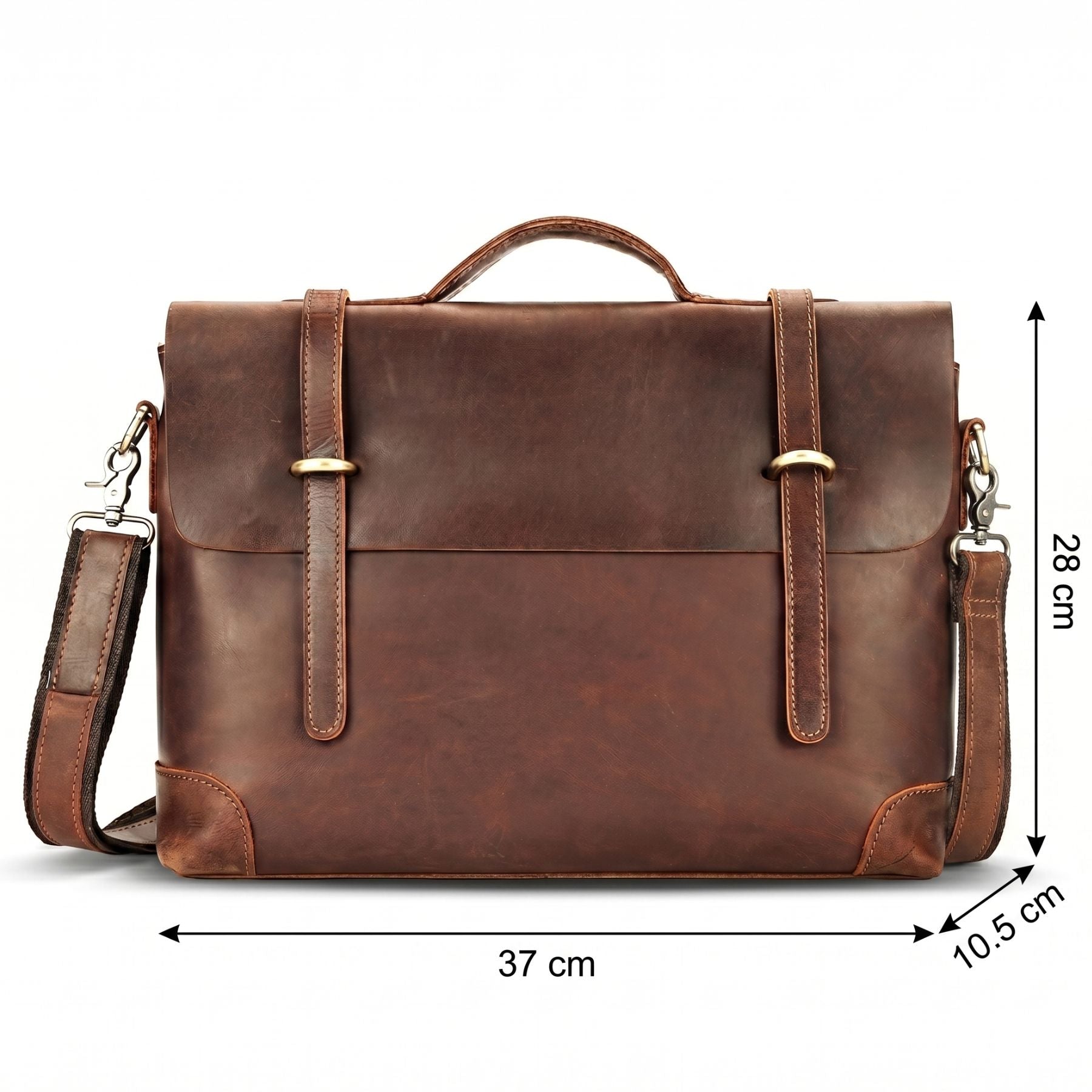 Cartable business pour homme vintage | Compatible PC 14 pouces | Cuir véritable | Grande capacité