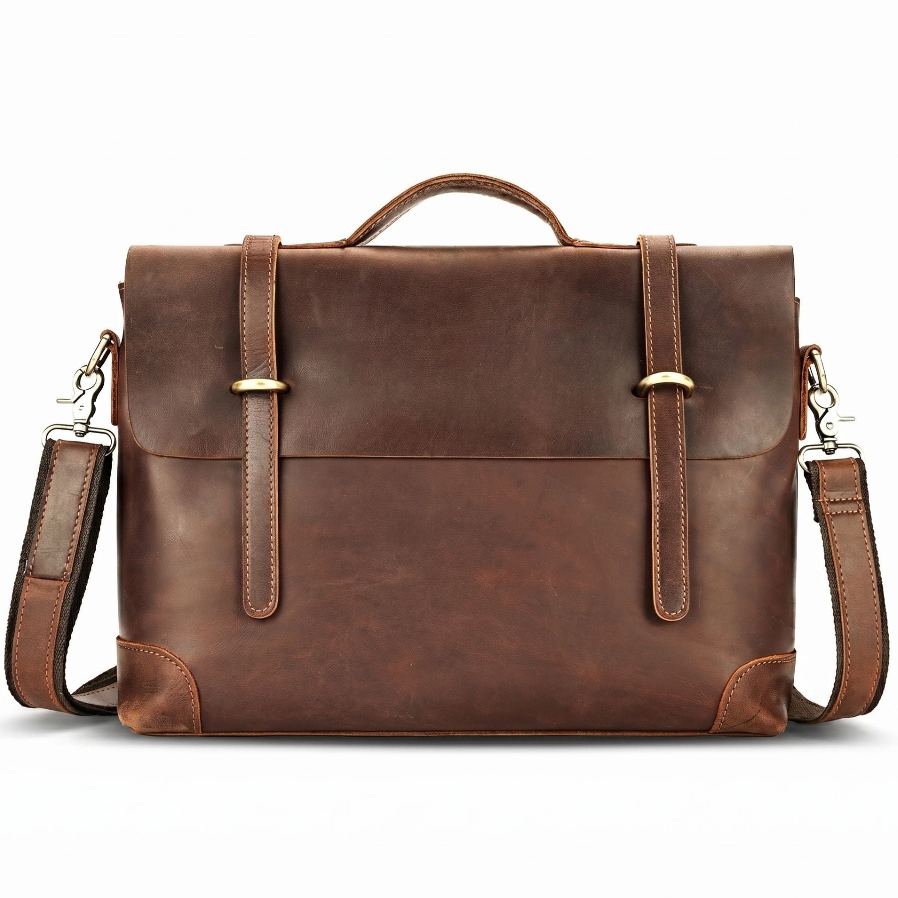 Cartable business pour homme vintage | Compatible PC 14 pouces | Cuir véritable | Grande capacité