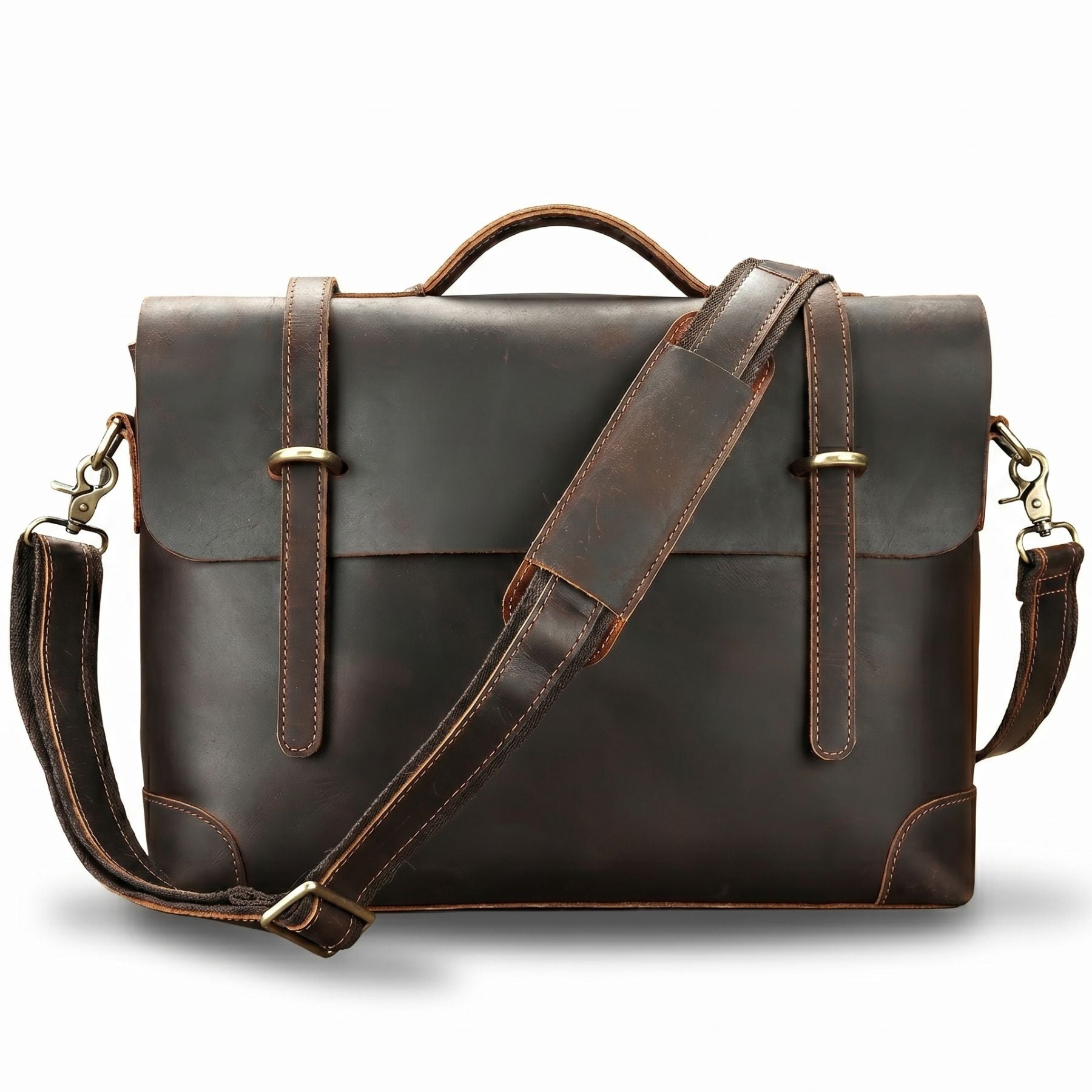 Cartable business pour homme vintage | Compatible PC 14 pouces | Cuir véritable | Grande capacité