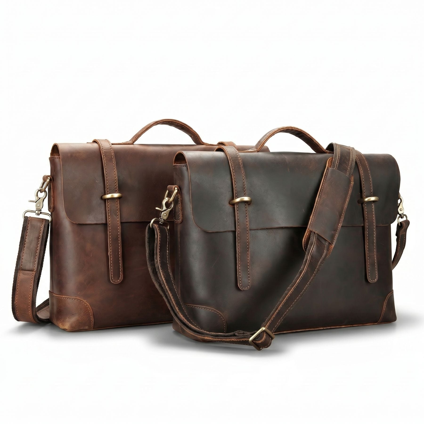 Cartable business pour homme vintage | Compatible PC 14 pouces | Cuir véritable | Grande capacité