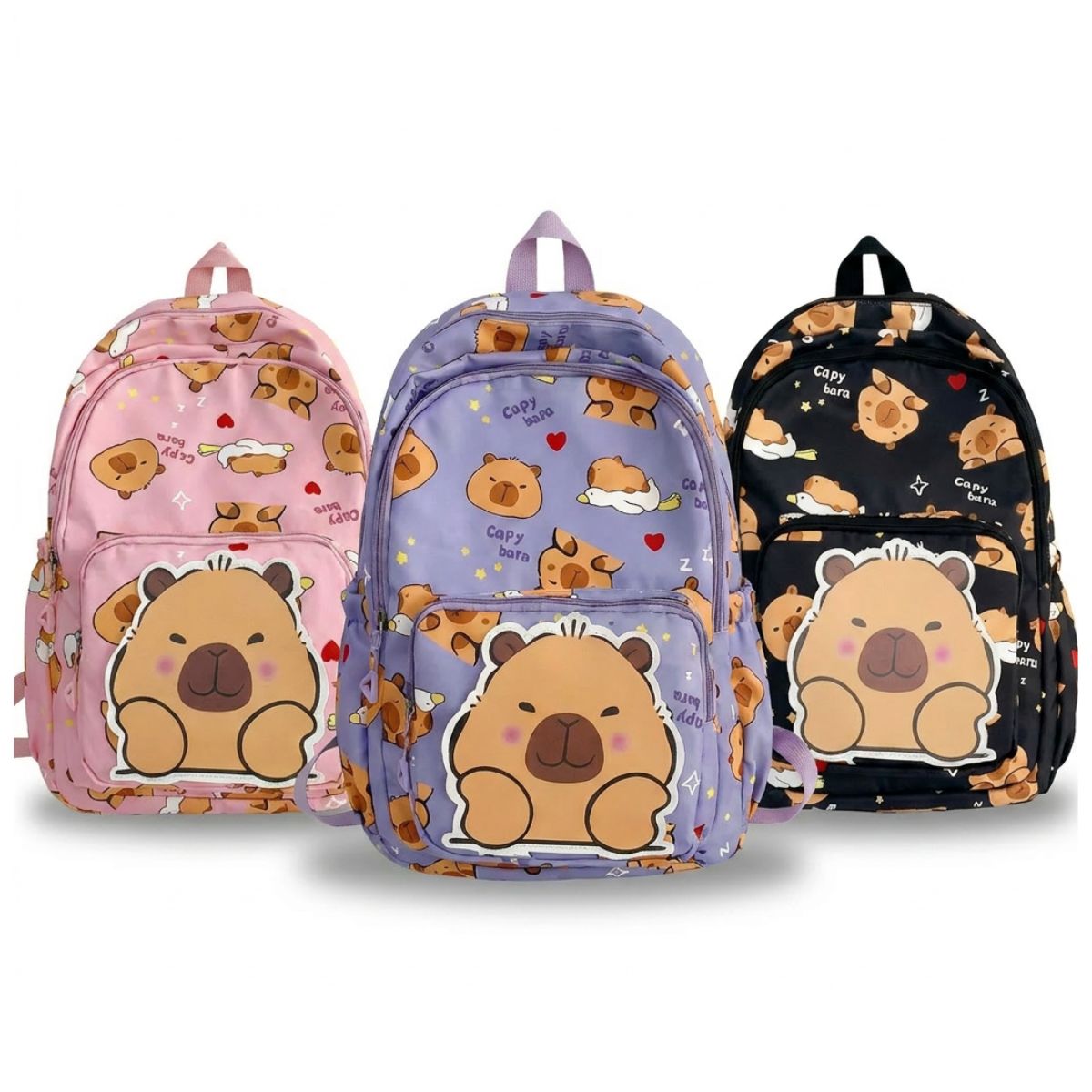 Cartable capybara kawaii | Multiples rangements | Tissu Oxford résistant