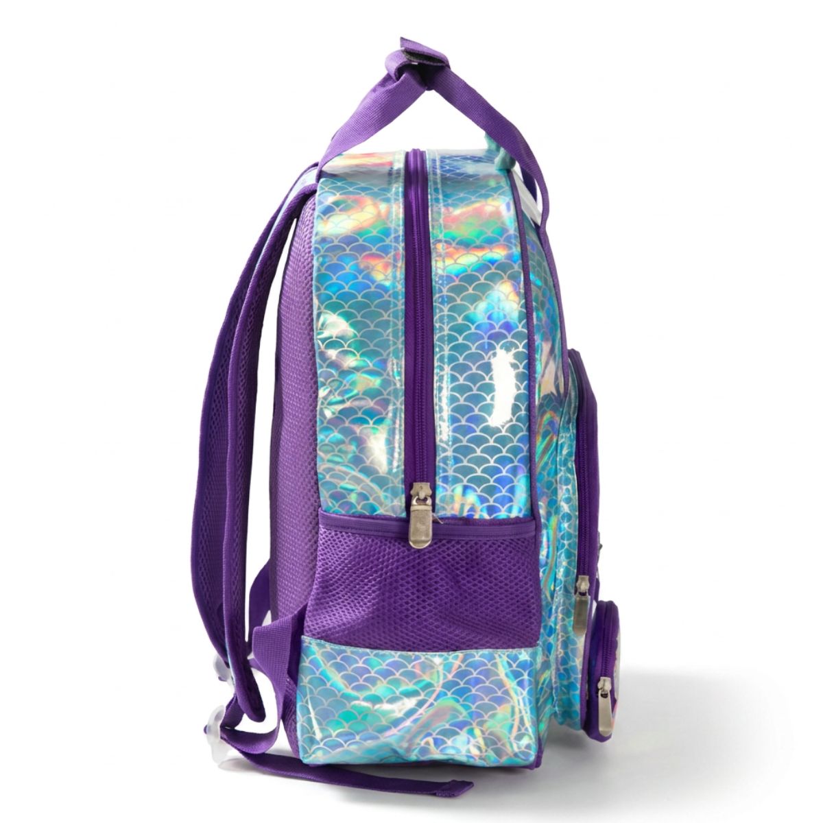 Cartable coquillage irisé | Ensemble 3 pièces (sac + lunch bag + trousse) | Polyester et PVC résistants