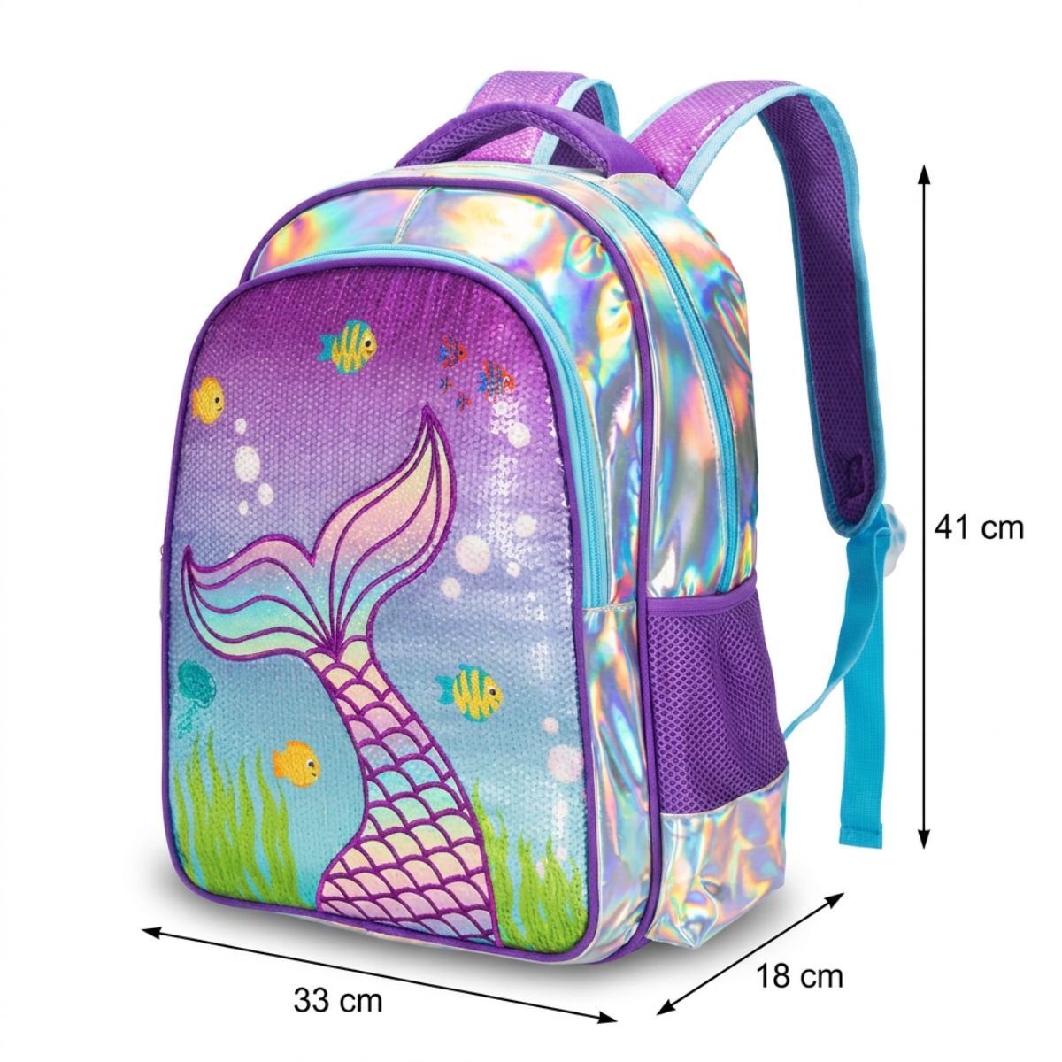 Cartable fille sirène violette | Kit 3 pièces (cartable + lunch bag + trousse) | Oxford résistant