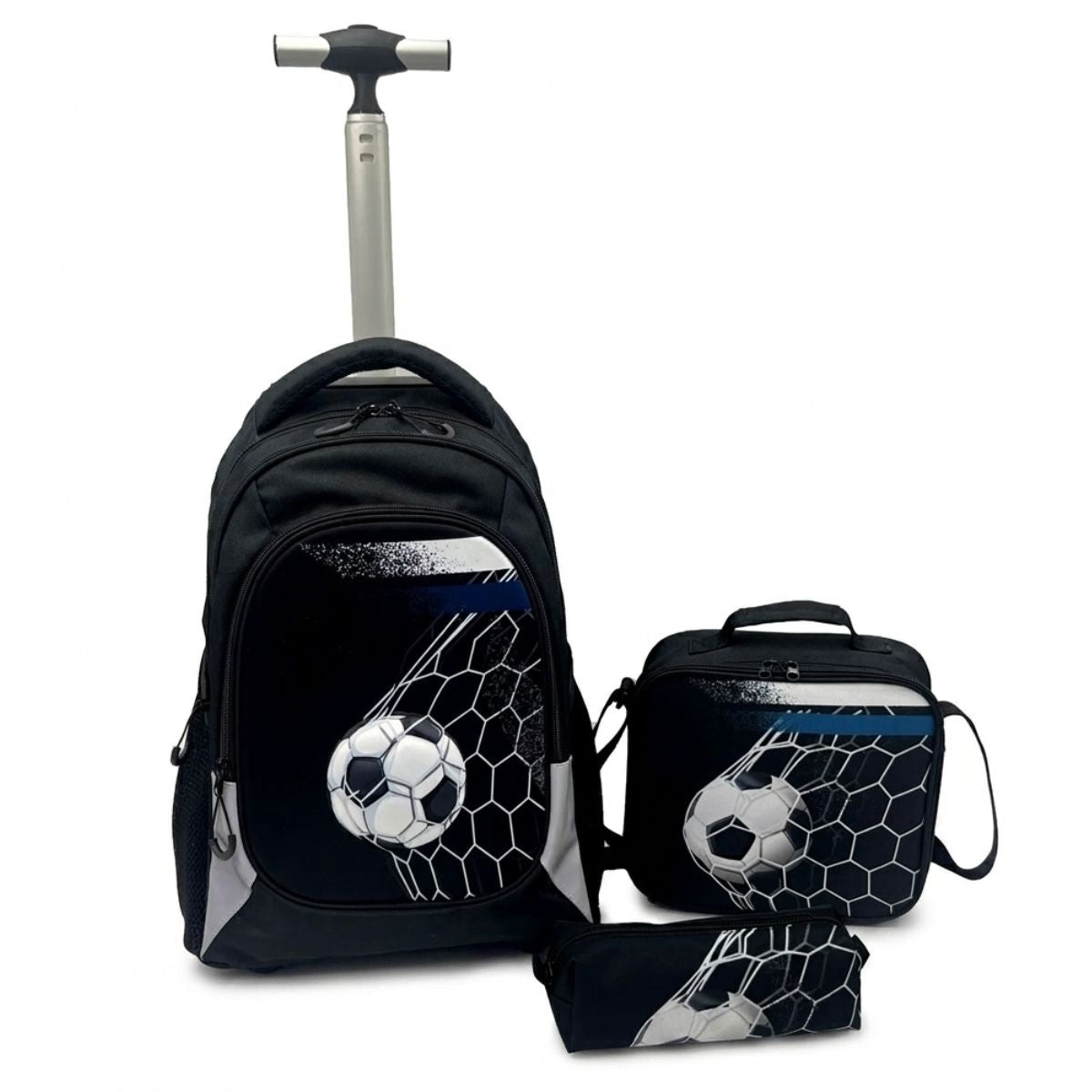Cartable garçon football | Ensemble 3 pièces (Sac+lunch bag+trousse) | Tissu Oxford résistant