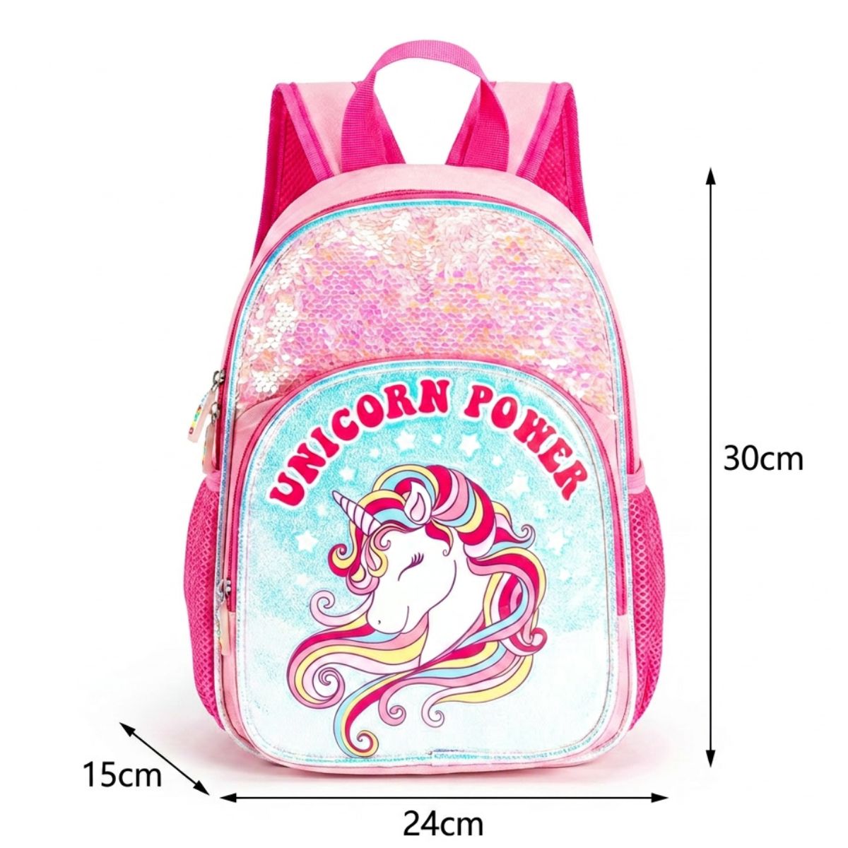 Cartable licorne rose pailleté | Bretelles confortables | Oxford résistant