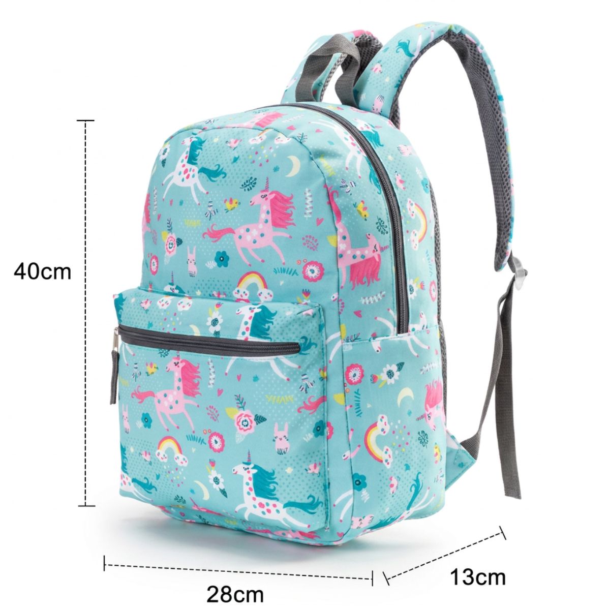 Cartable licorne turquoise | Kit 3 pièces (cartable + sac repas + trousse) | Tissu Oxford résistant