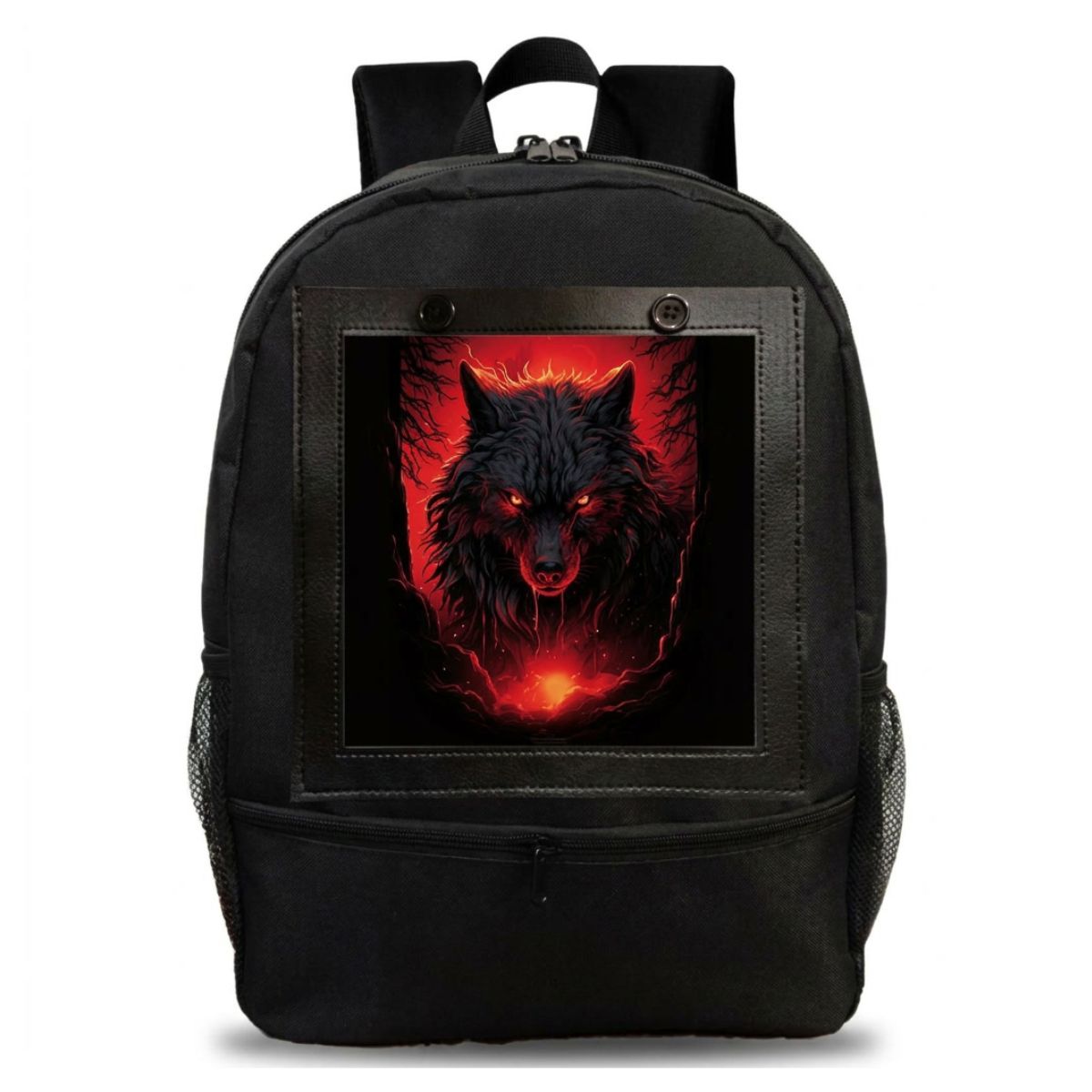 Cartable loup rouge feu | Polyester résistant | Bretelles confortables | Style moderne