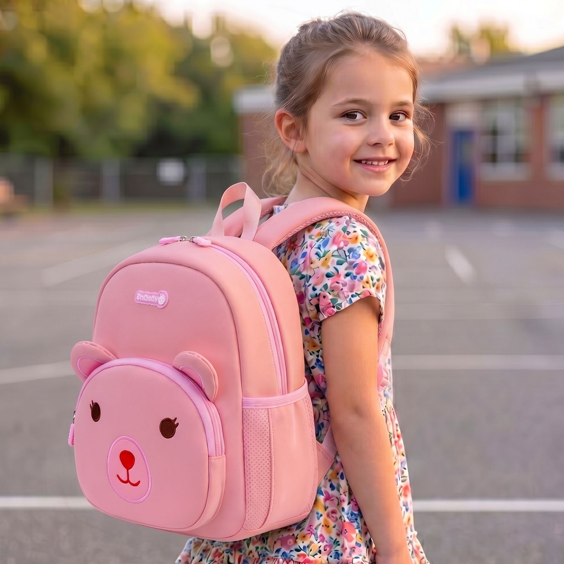 Cartable maternelle ourson rose | Bretelles respirantes | Tissu néoprène léger
