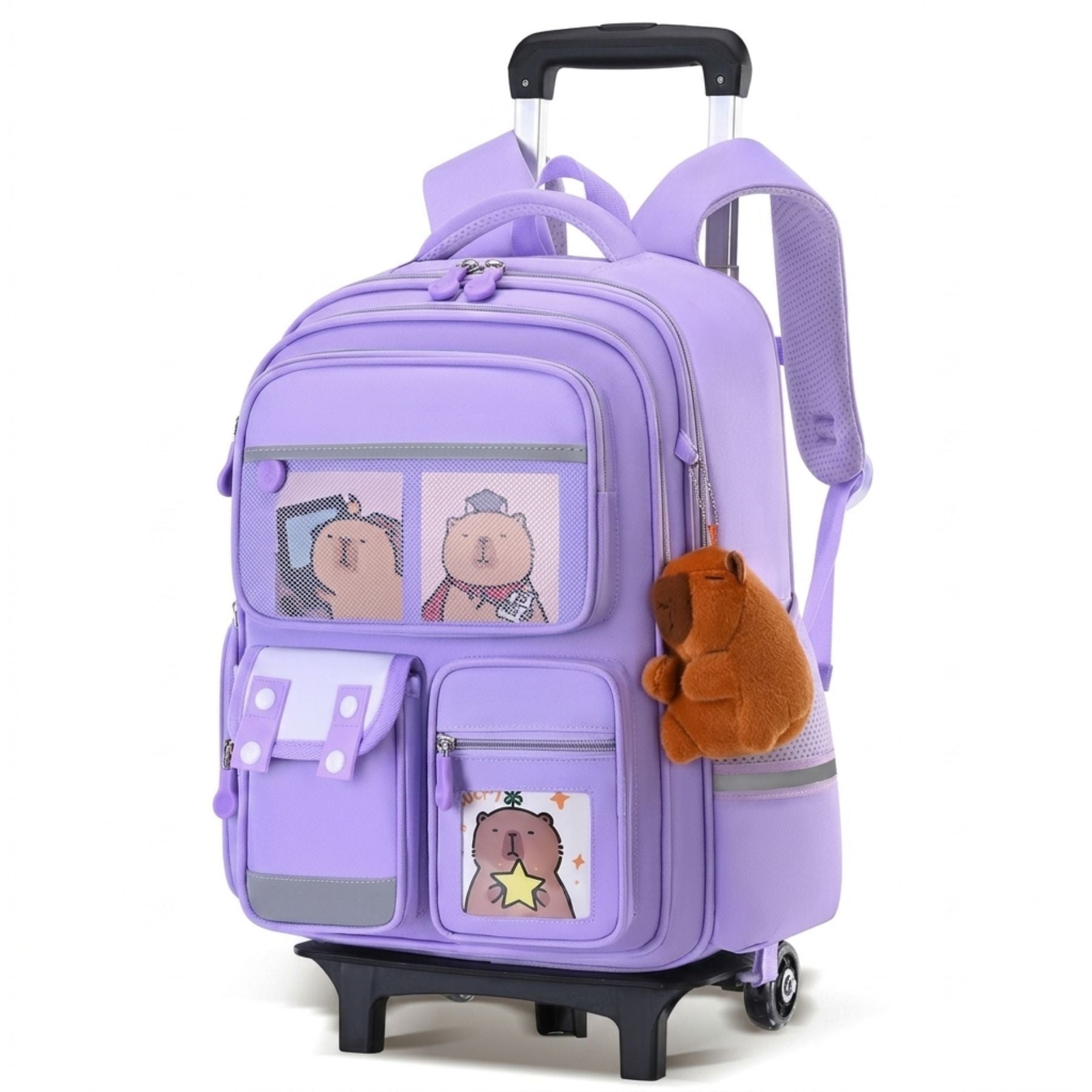 Cartable à roulettes trolley Capybara | Grande capacité | tissu Oxford résistant | Dos respirant & roulettes lumineuses