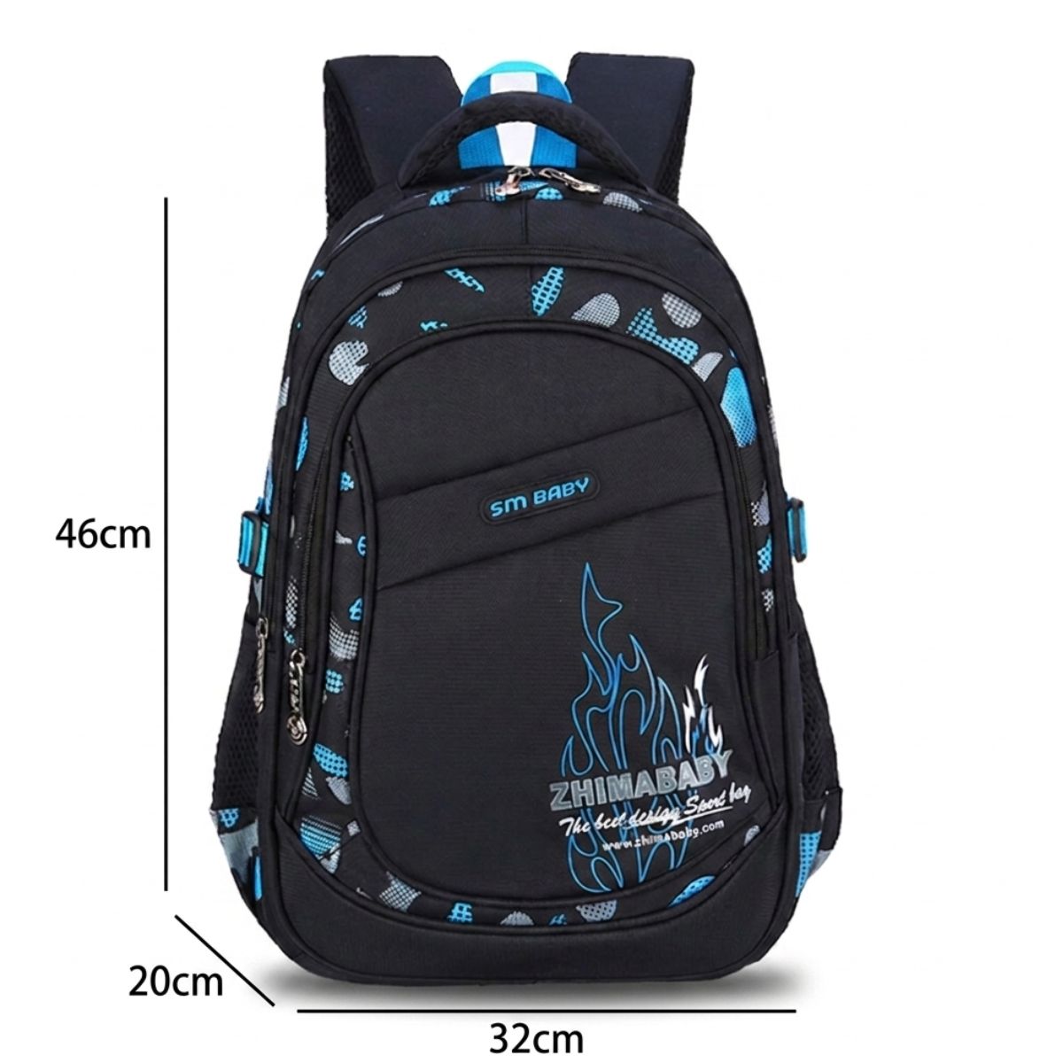 Cartable scolaire flammes | Compartiments multiples | Nylon résistant | Rangement pratique