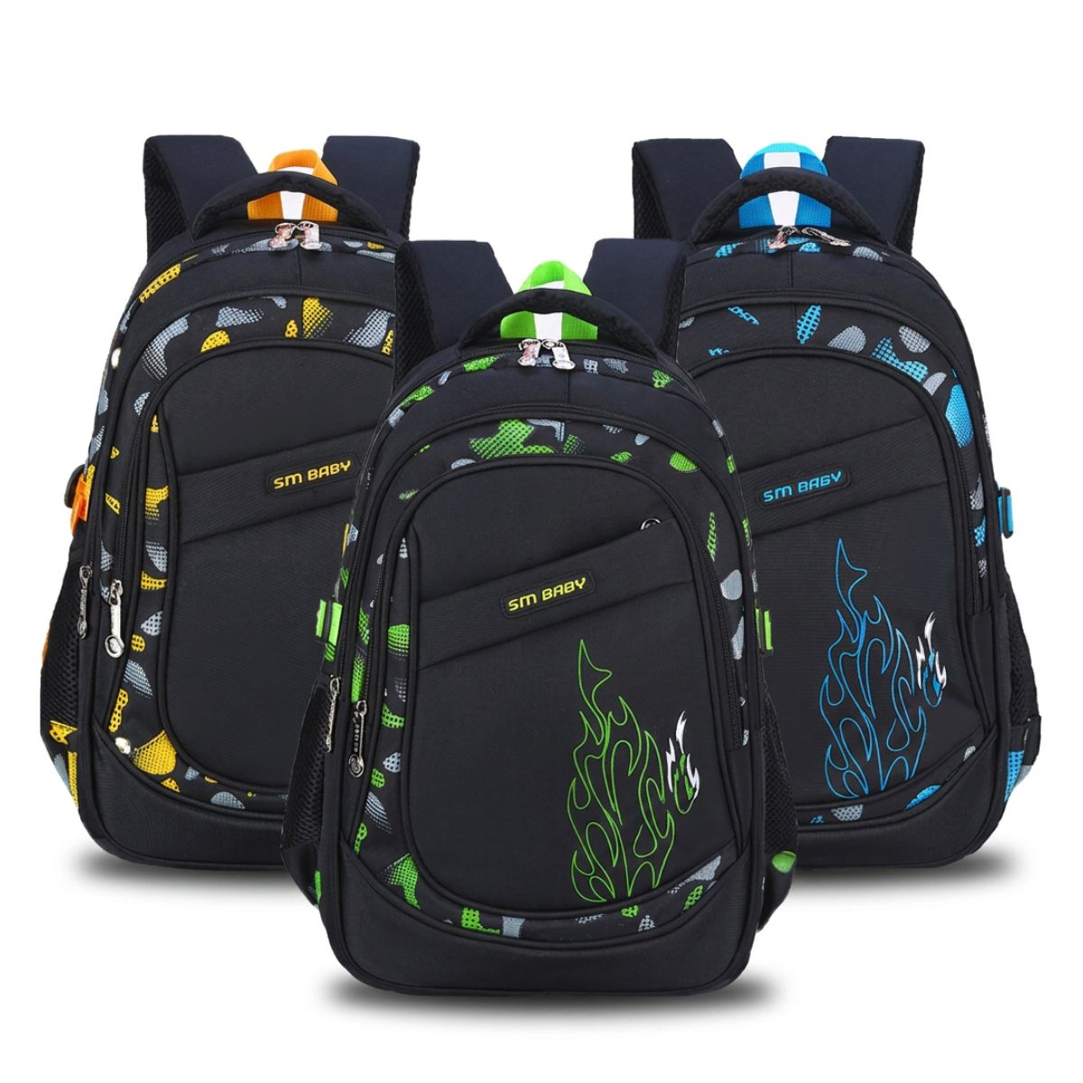 Cartable scolaire flammes | Compartiments multiples | Nylon résistant | Rangement pratique