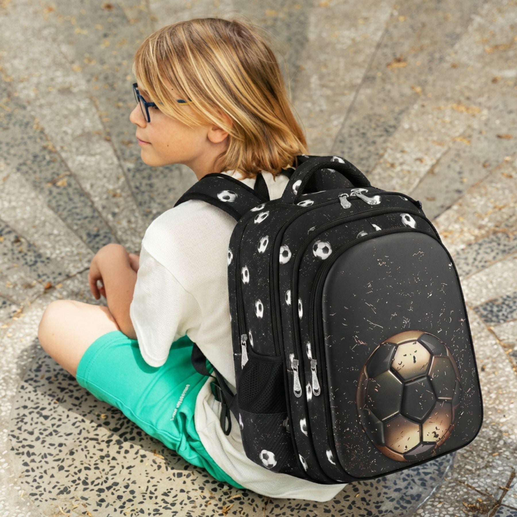 Cartable scolaire football | Ensemble 2 pièces (Sac à dos et trousse assortie | Nylon résistant