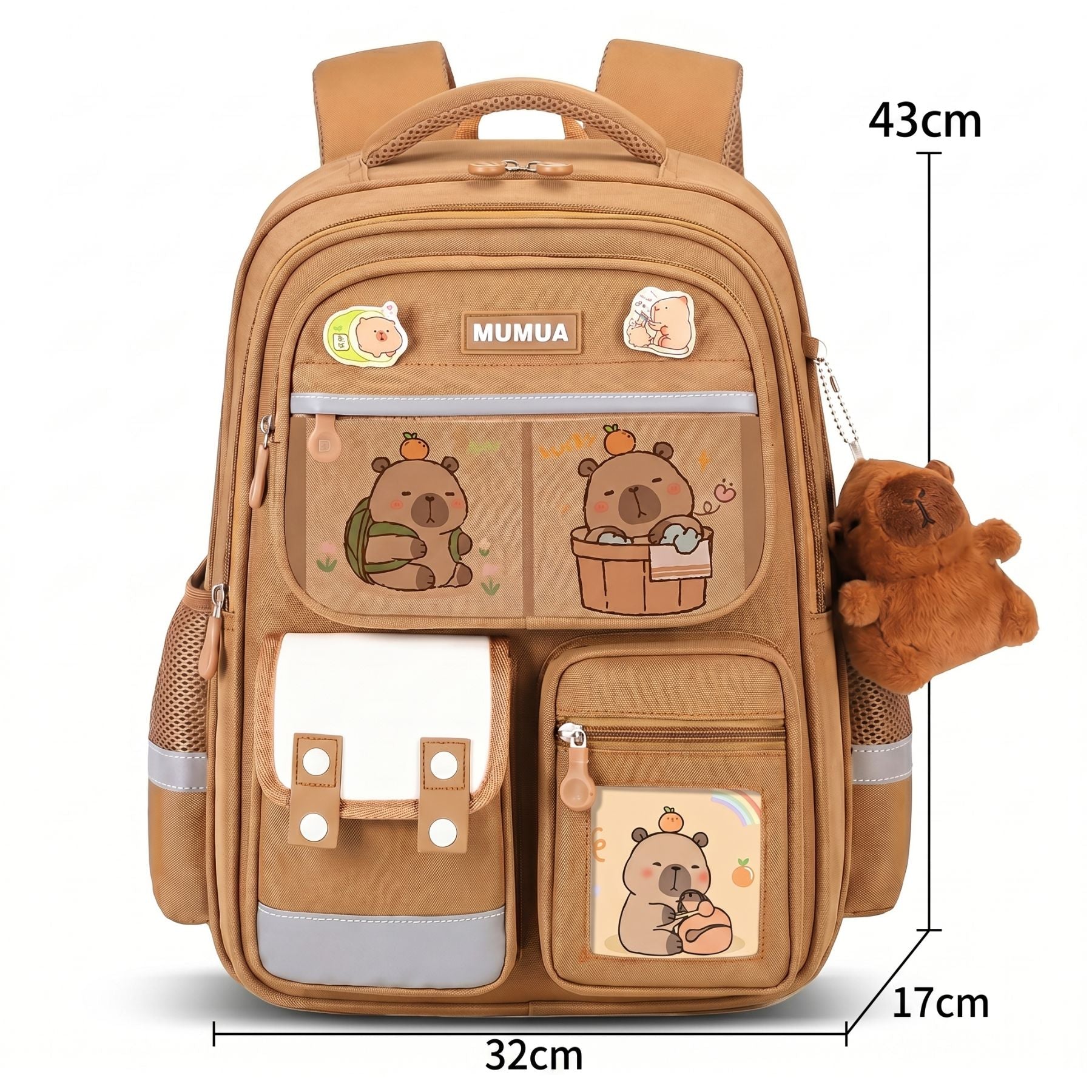Cartable scolaire ourson caramel | Ensemble (Sac + trousse) | Tissu Oxford résistant