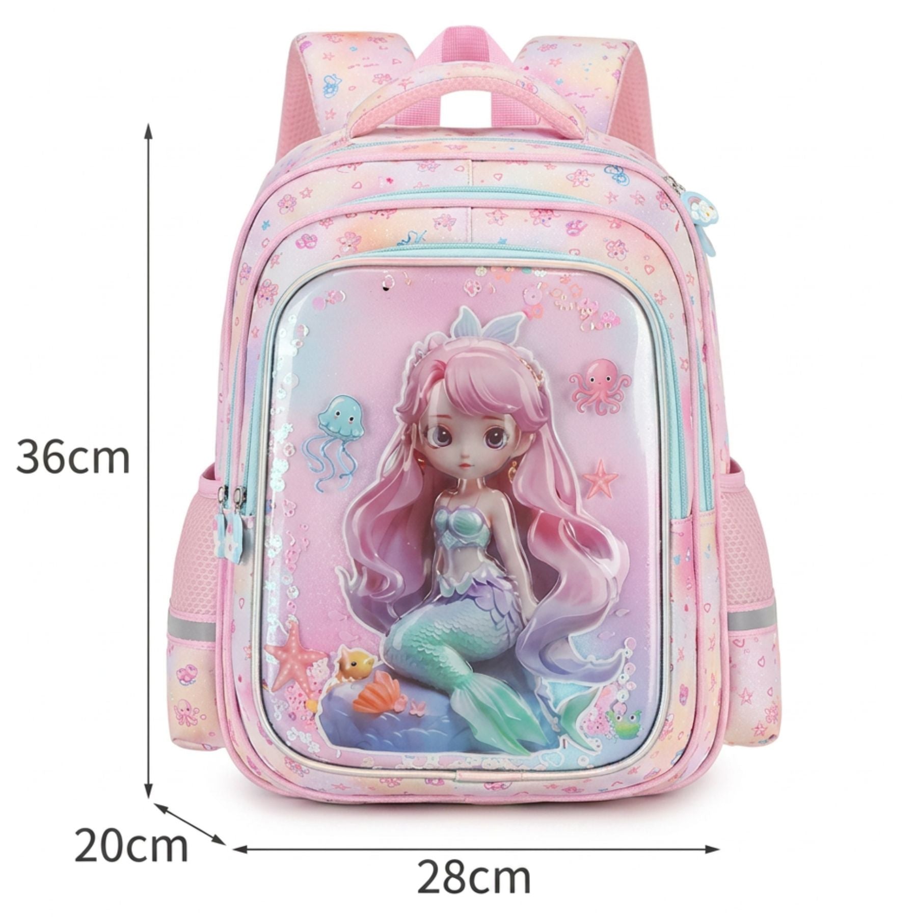 Cartable scolaire sirène 3D en tissu Oxford | Grande capacité | Dos respirant