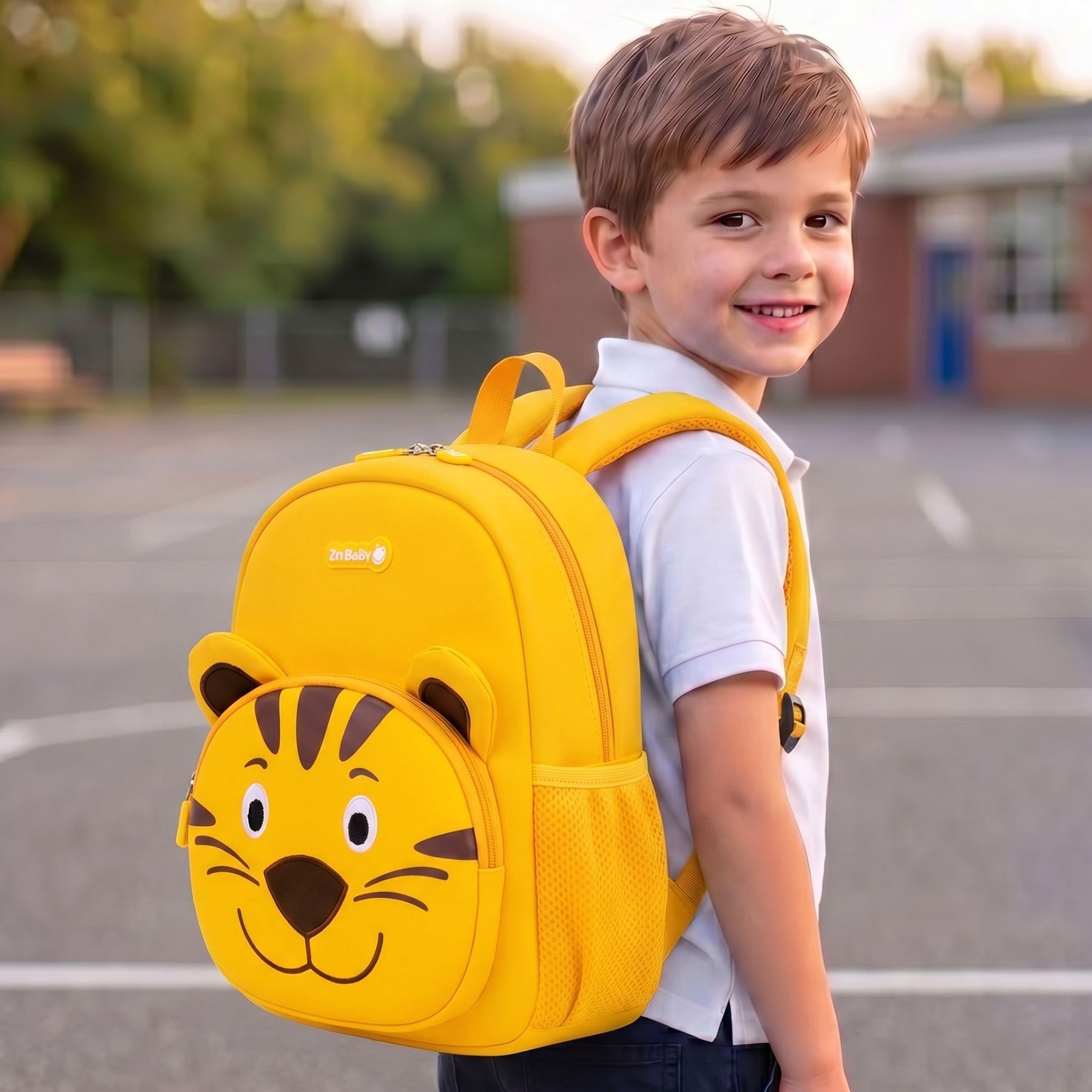 Cartable scolaire tigre jaune | Bretelles respirantes | Tissu néoprène léger | Léger pour maternelle