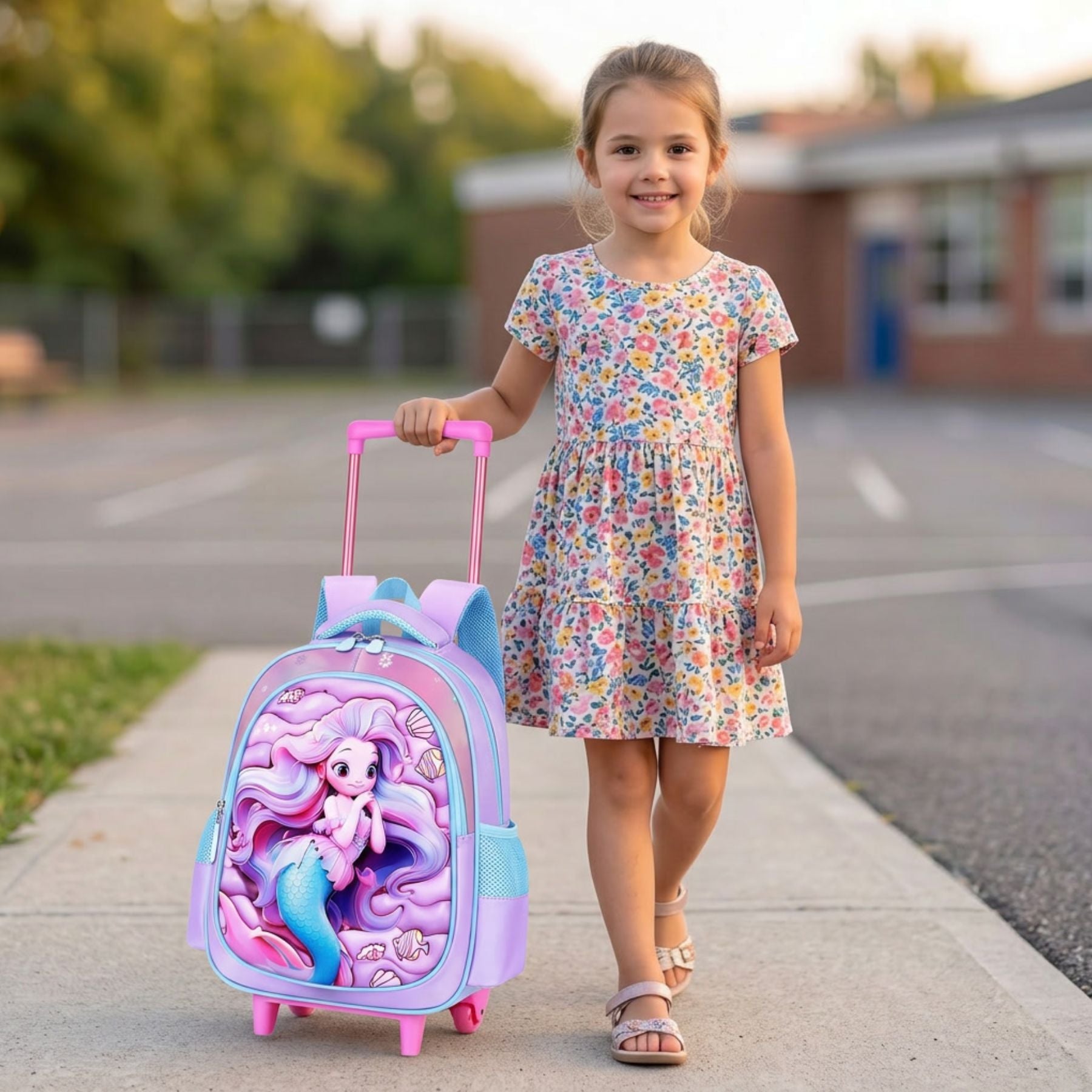 Cartable sirène à roulettes maternelle | Grande capacité | Bretelles respirantes | Tissu nylon résistant