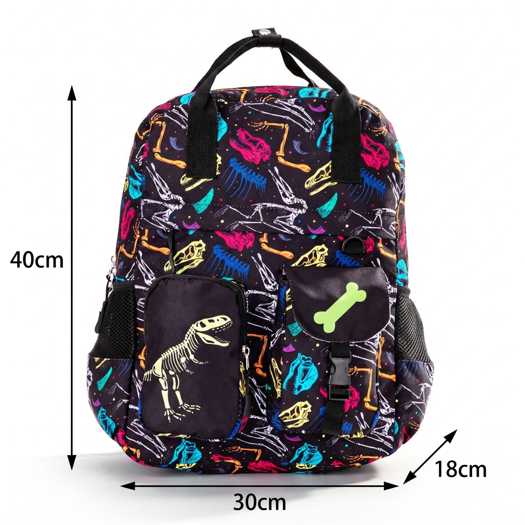 Cartable squelette dinosaure | Tissu Oxford résistant | Multiples rangements | Port confortable