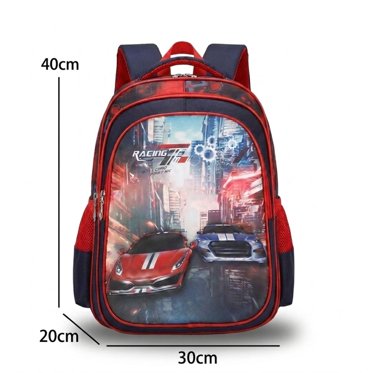 Cartable voiture à roulettes | Ensemble 3 pièces (sac à dos + lunch bag + trousse ) | Grande capacité | Tissu polyester résistant