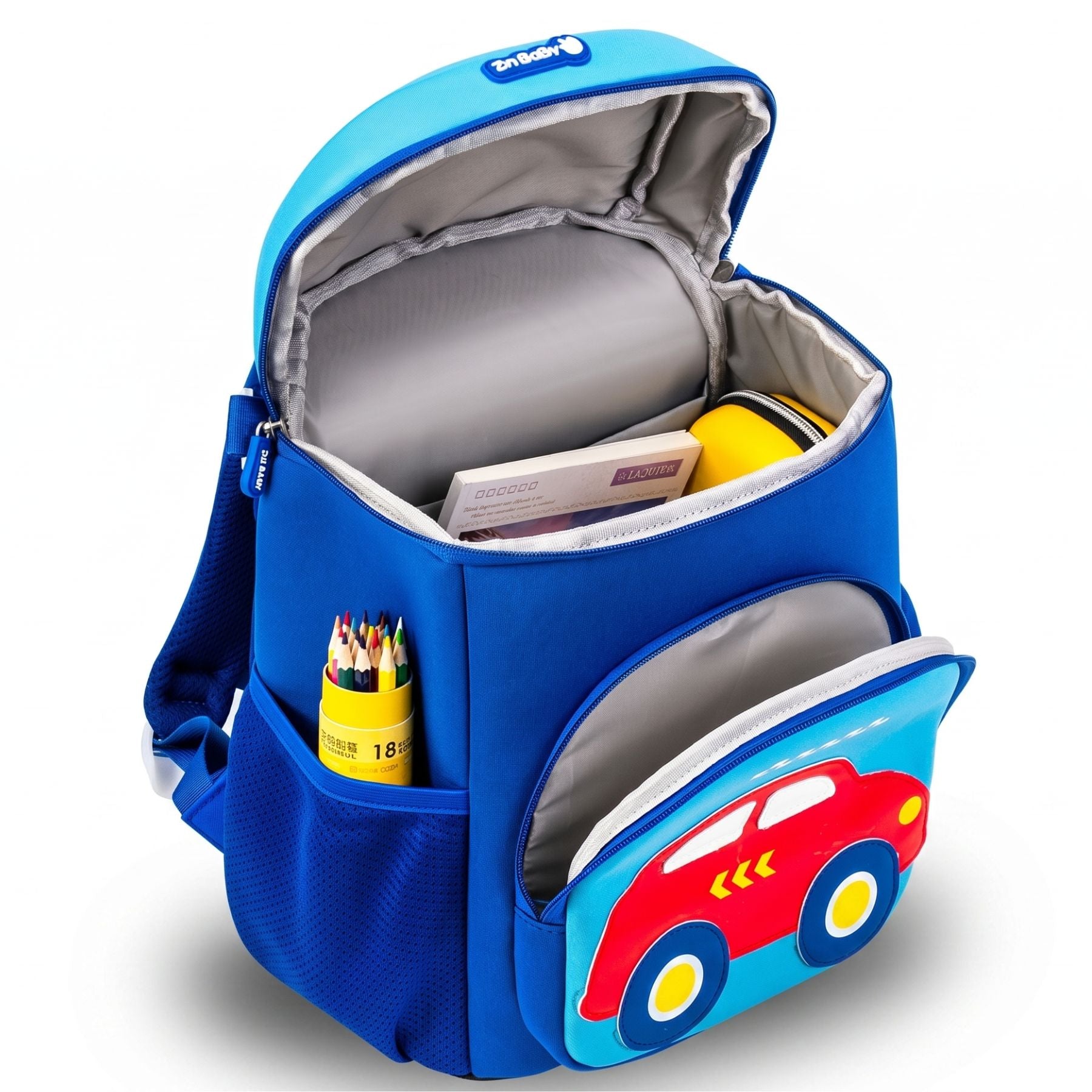 Cartable voiture maternelle bleu | Compartiments multiples | Tissu néoprène respirant