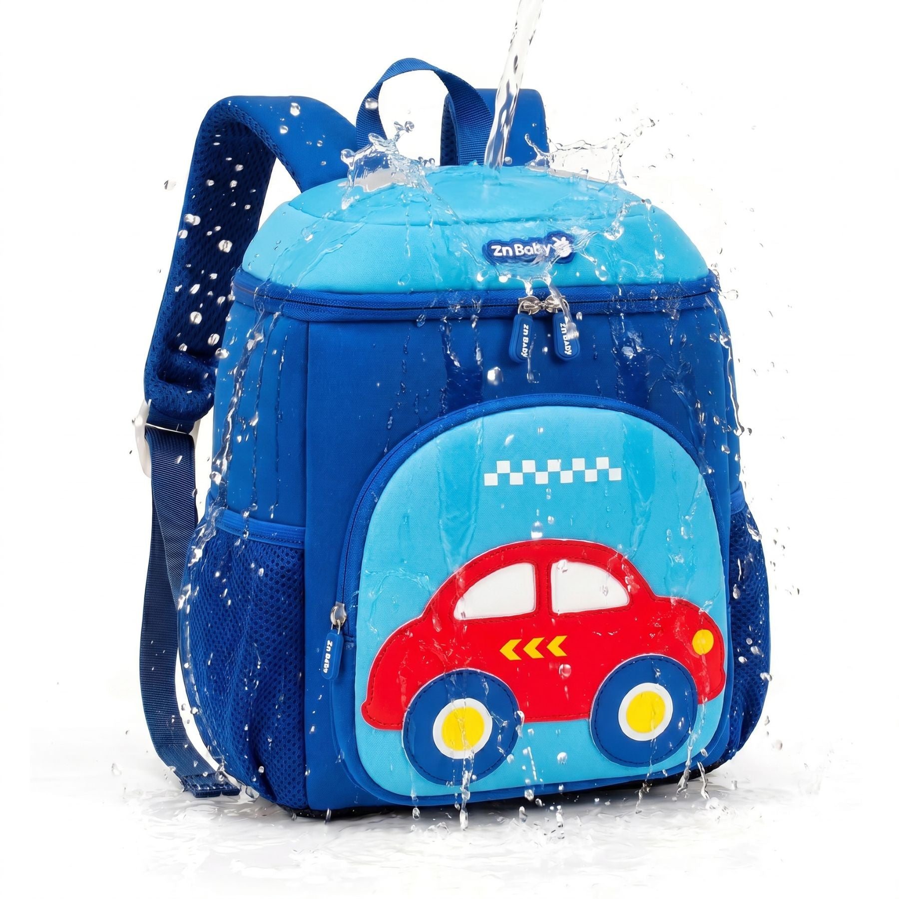 Cartable voiture maternelle bleu | Compartiments multiples | Tissu néoprène respirant