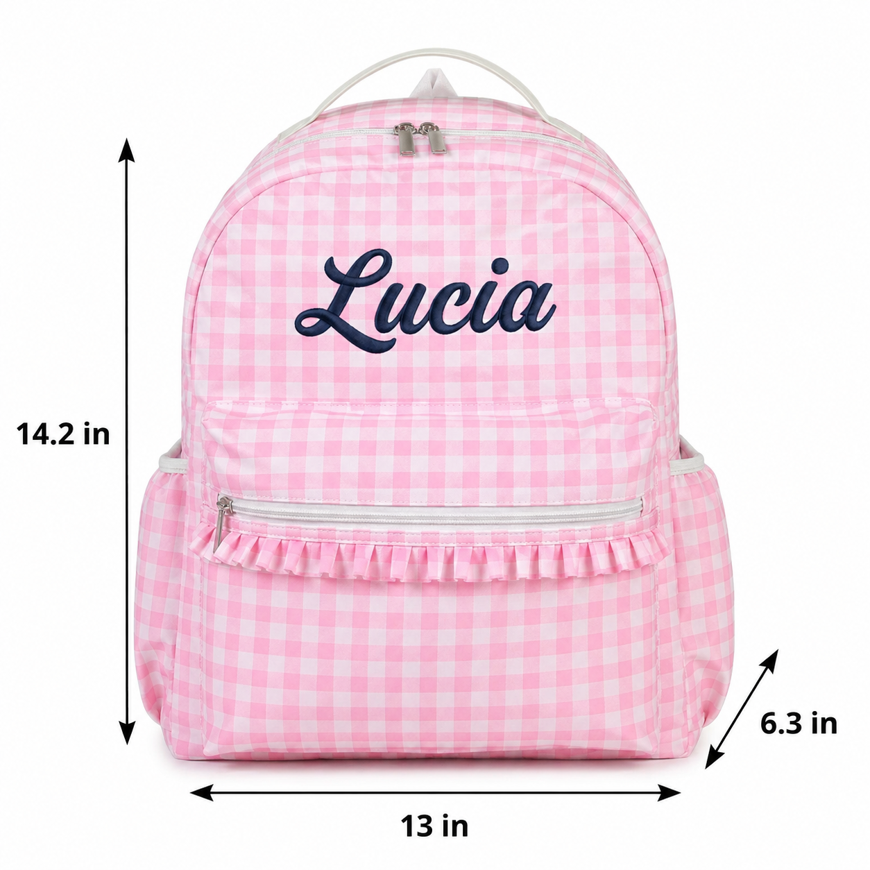 Personalised Gingham Kids Backpack | Name Embroidery | Cotton Fabric | Ideal for School