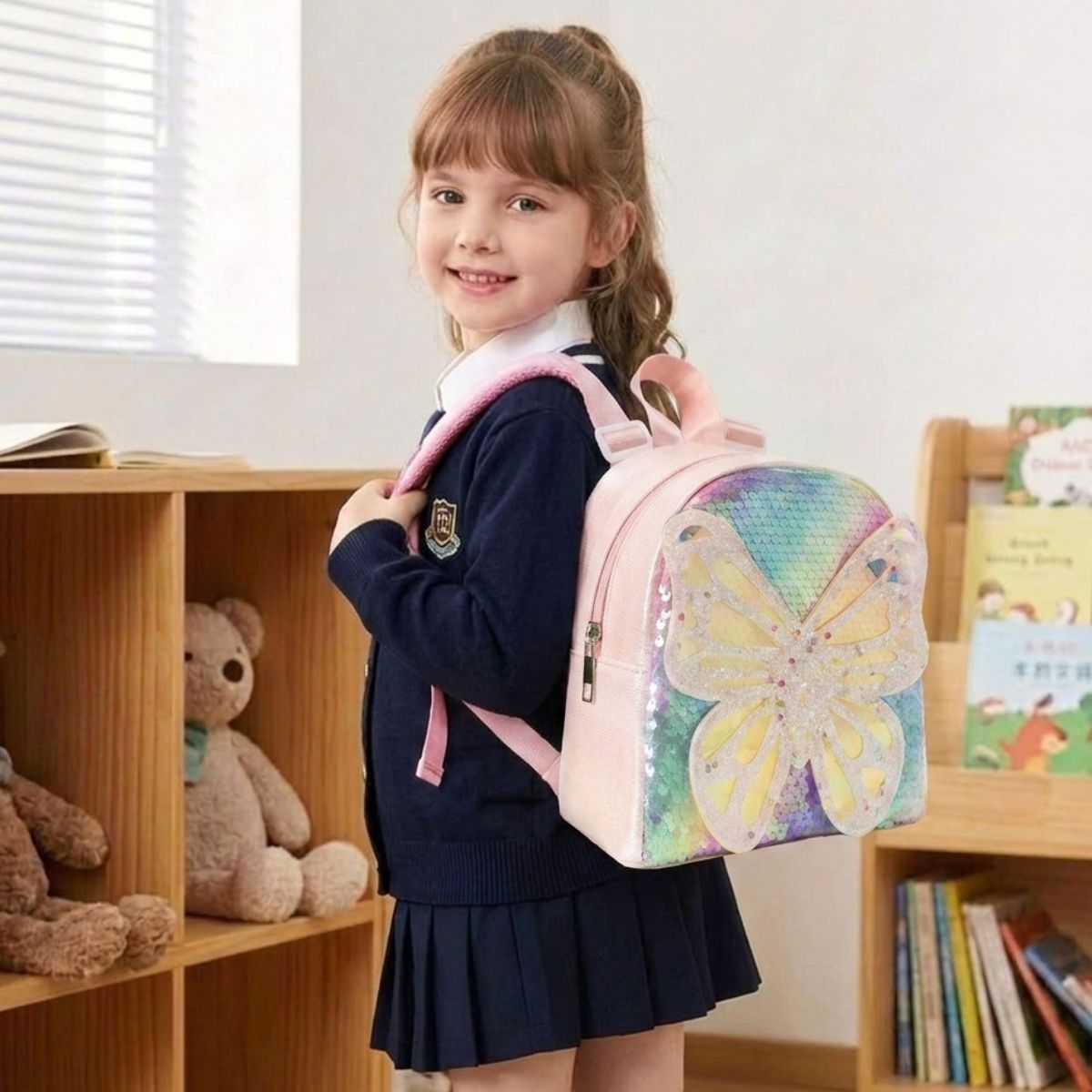 Mini sac à dos papillon maternelle | PU waterproof | Paillettes multicolores