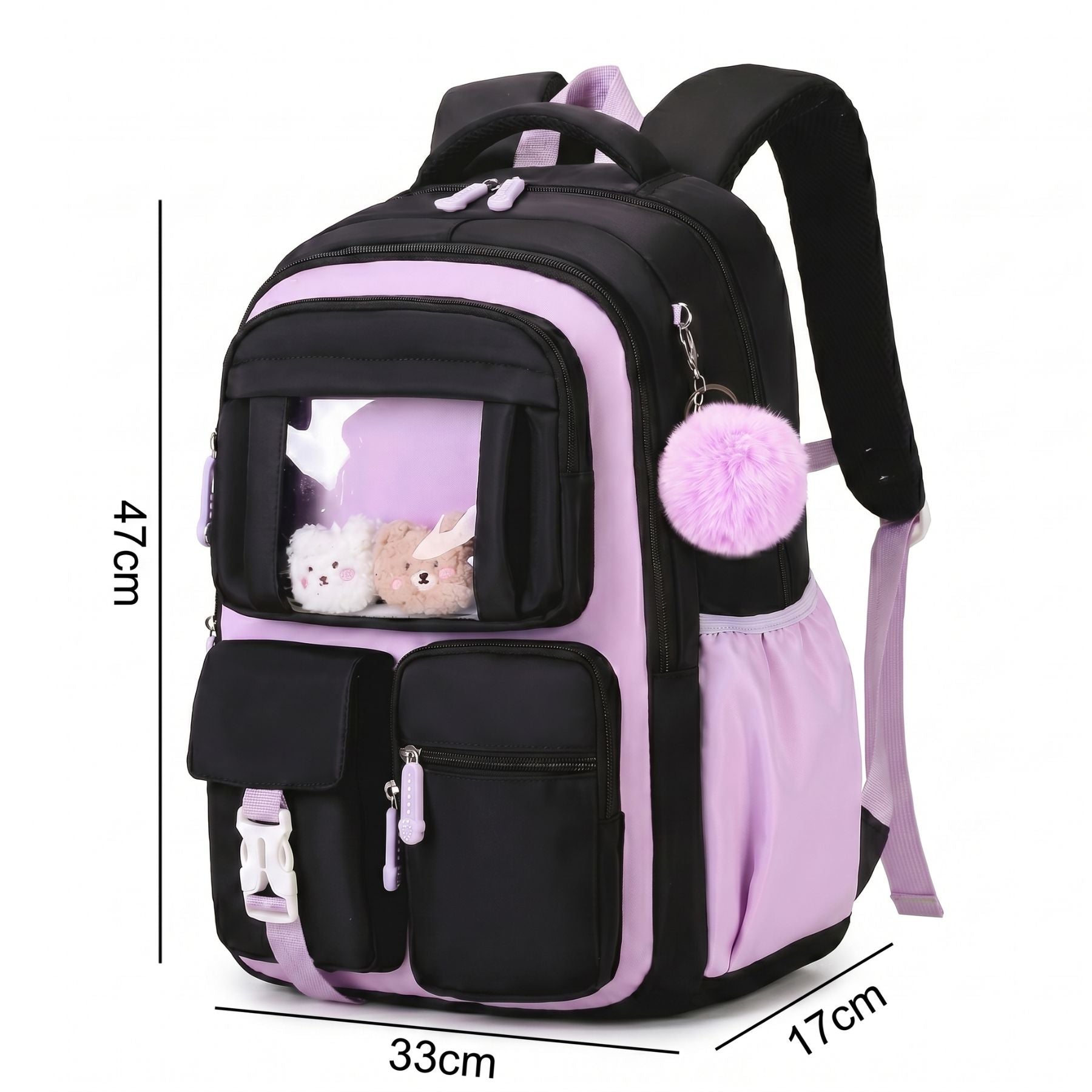 Sac à dos Princesse Kawaii Noir | Grand sac scolaire fille | Oxford résistant