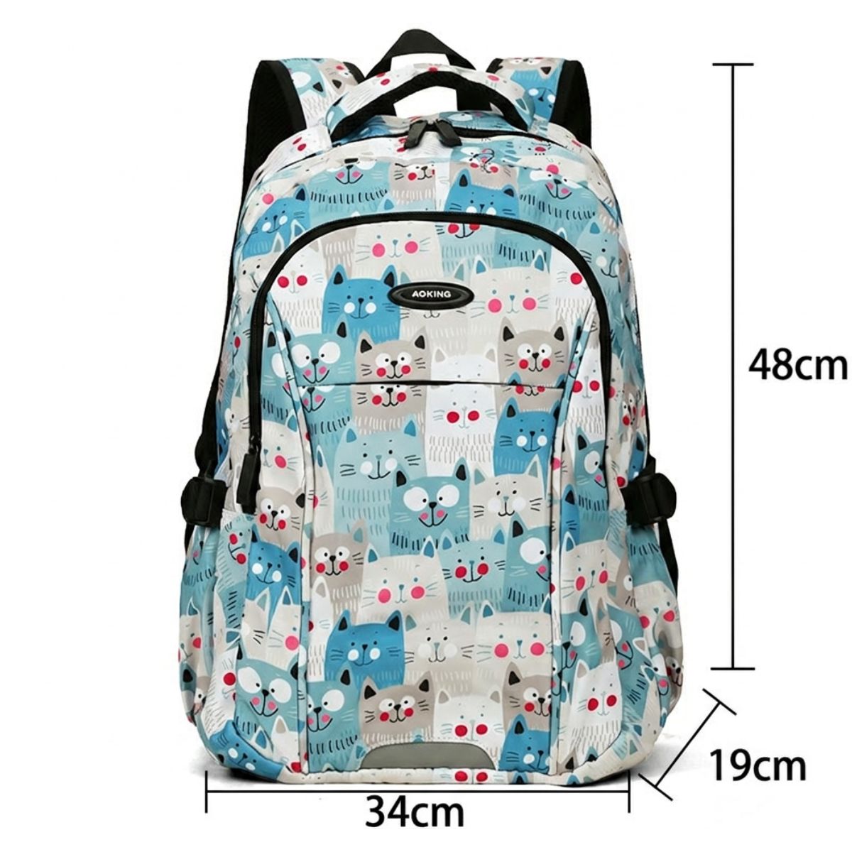 Sac à dos en polyester | Motif chats | Bretelles respirantes | Usage quotidien