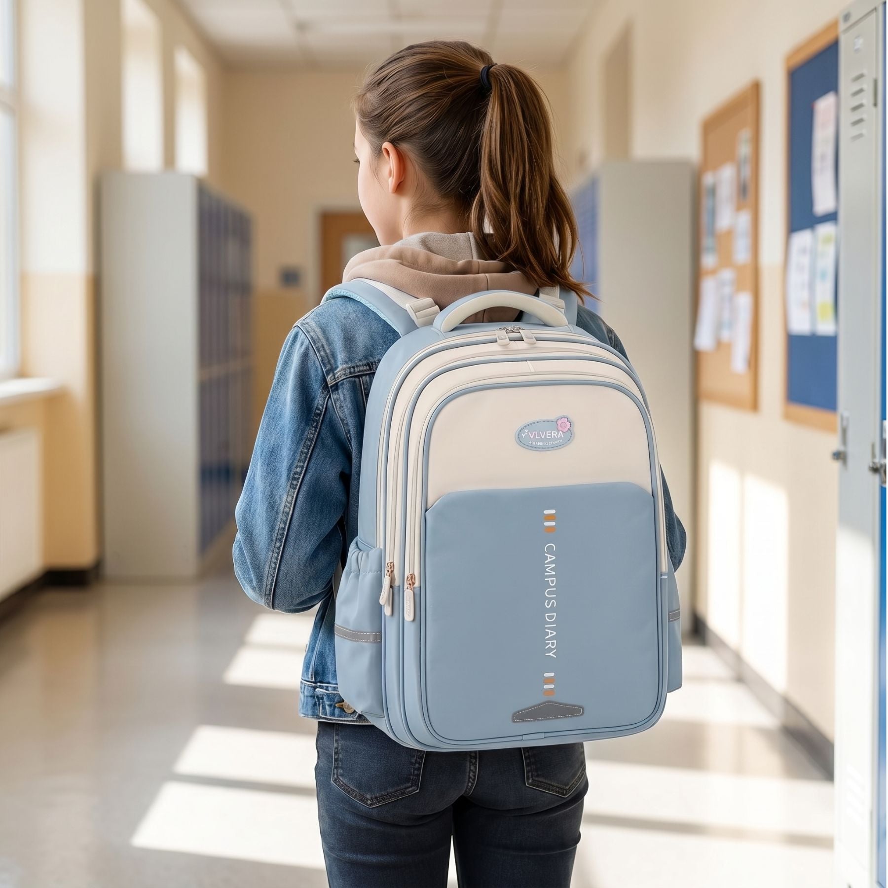 Sac à dos scolaire bleu ciel | Grande capacité | Tissu Oxford résistant | Port confortable