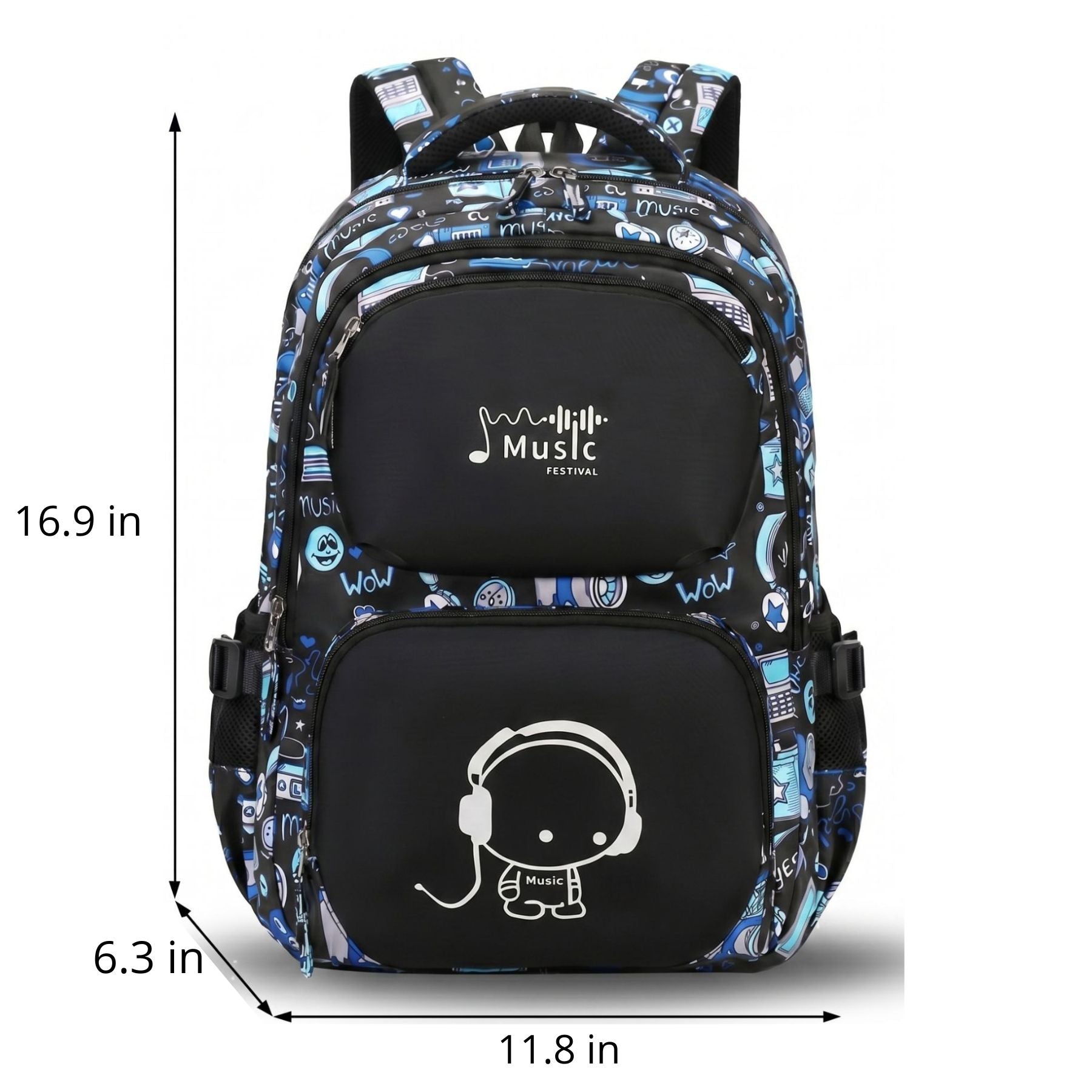 Music Print School Backpack for Boys | Matching Pencil Case | Waterproof Oxford Fabric