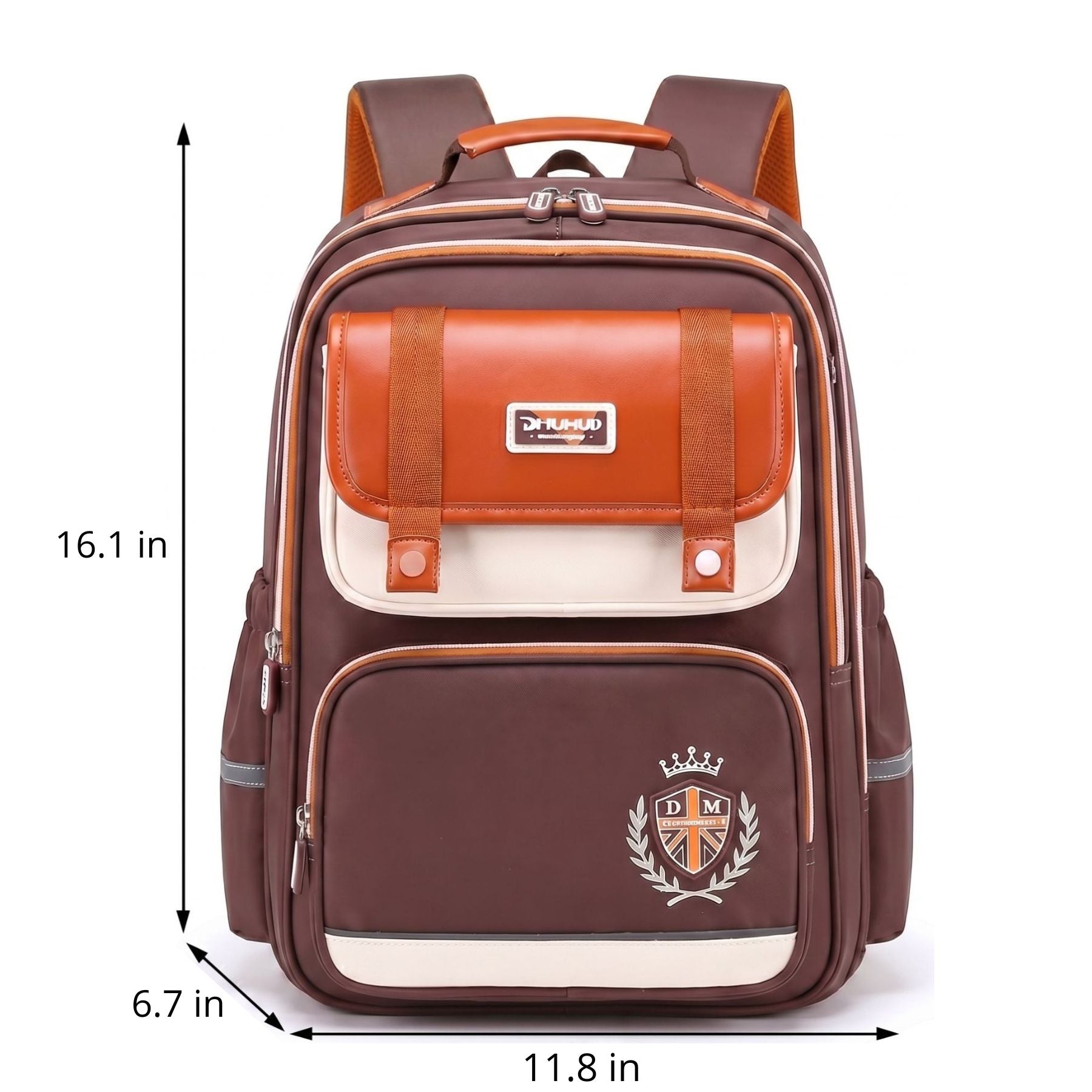 Brown & Orange School Backpack | Large Capacity | Waterproof Oxford Fabric | Comfortable Fit