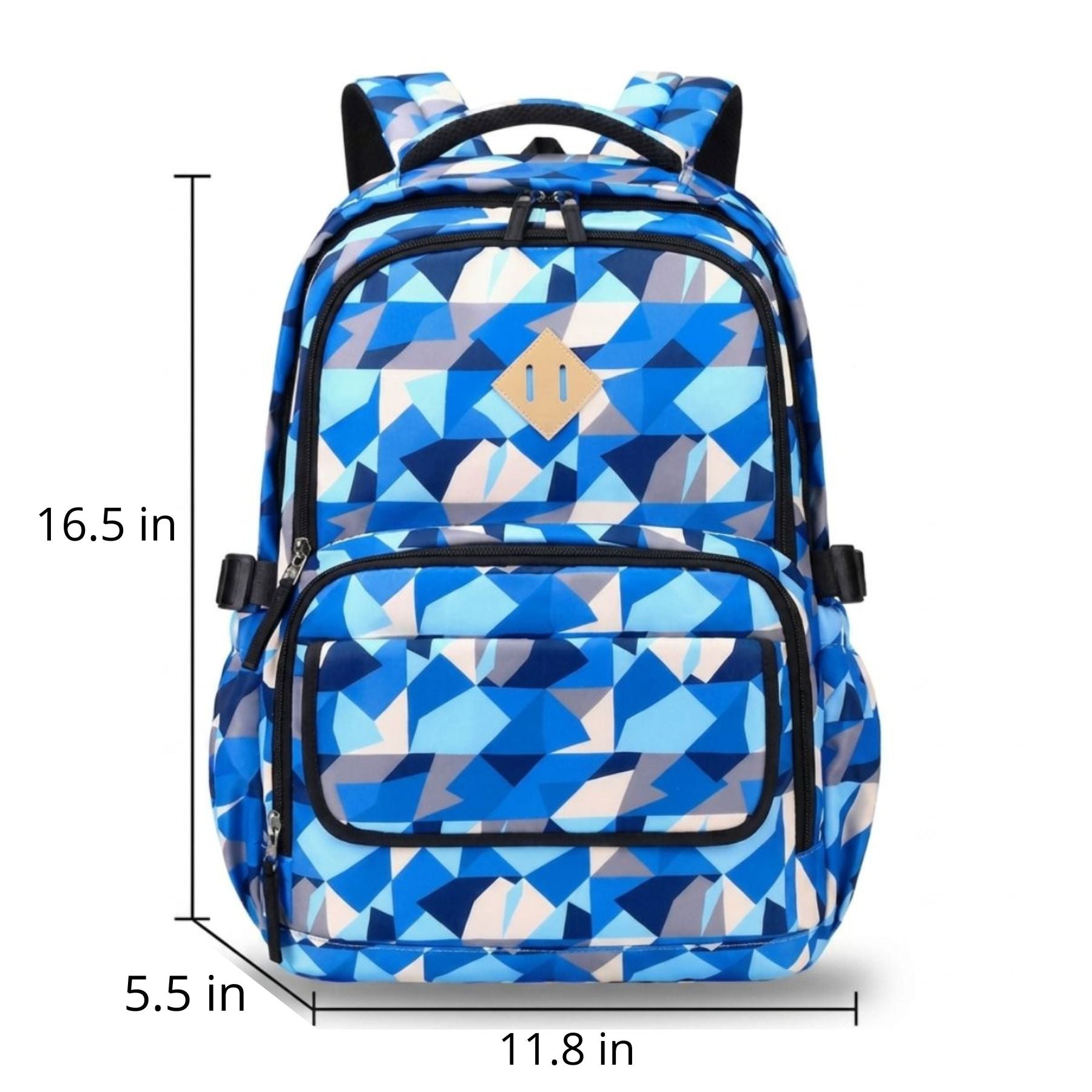 Blue Geometric School Backpack | Multiple Compartments | Durable Oxford Fabric | Backpack & Pencil Case