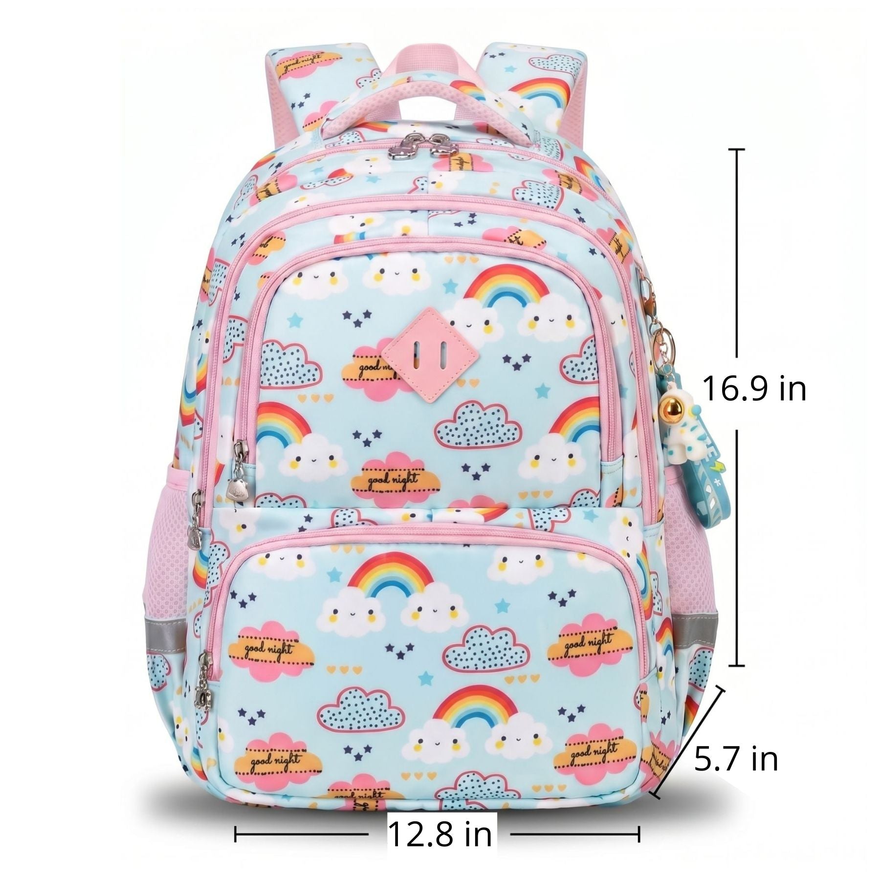 Light Blue Rainbow School Backpack | Large Capacity | Durable Oxford Fabric | Pastel Design