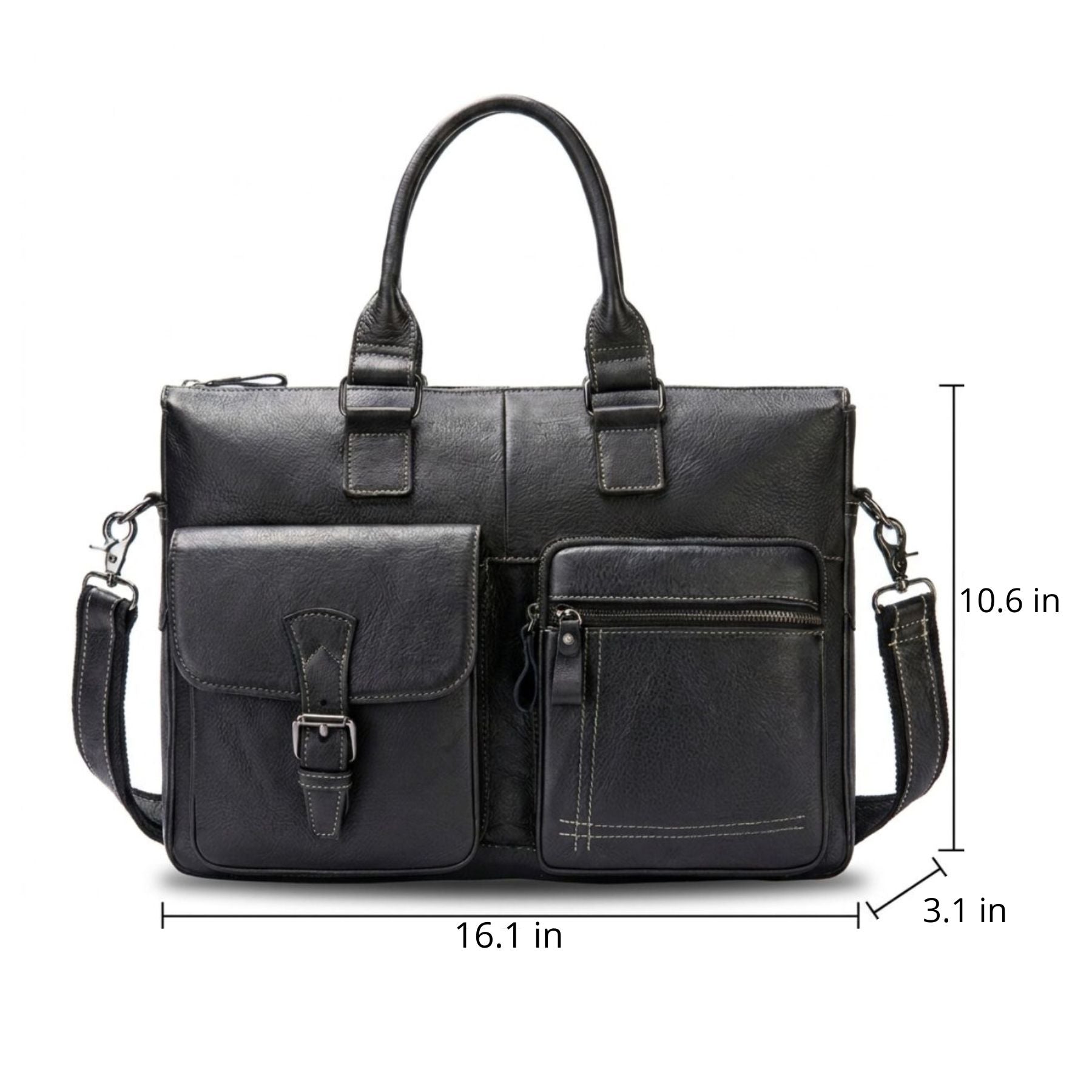 Vintage Leather Business Bag | Multiple Zip Pockets | Water-Resistant Genuine Leather