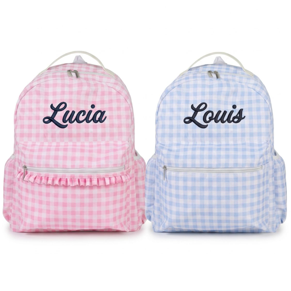 Sac à dos vichy personnalisé enfant | Broderie prénom | Tissu coton | Idéal pour l'école