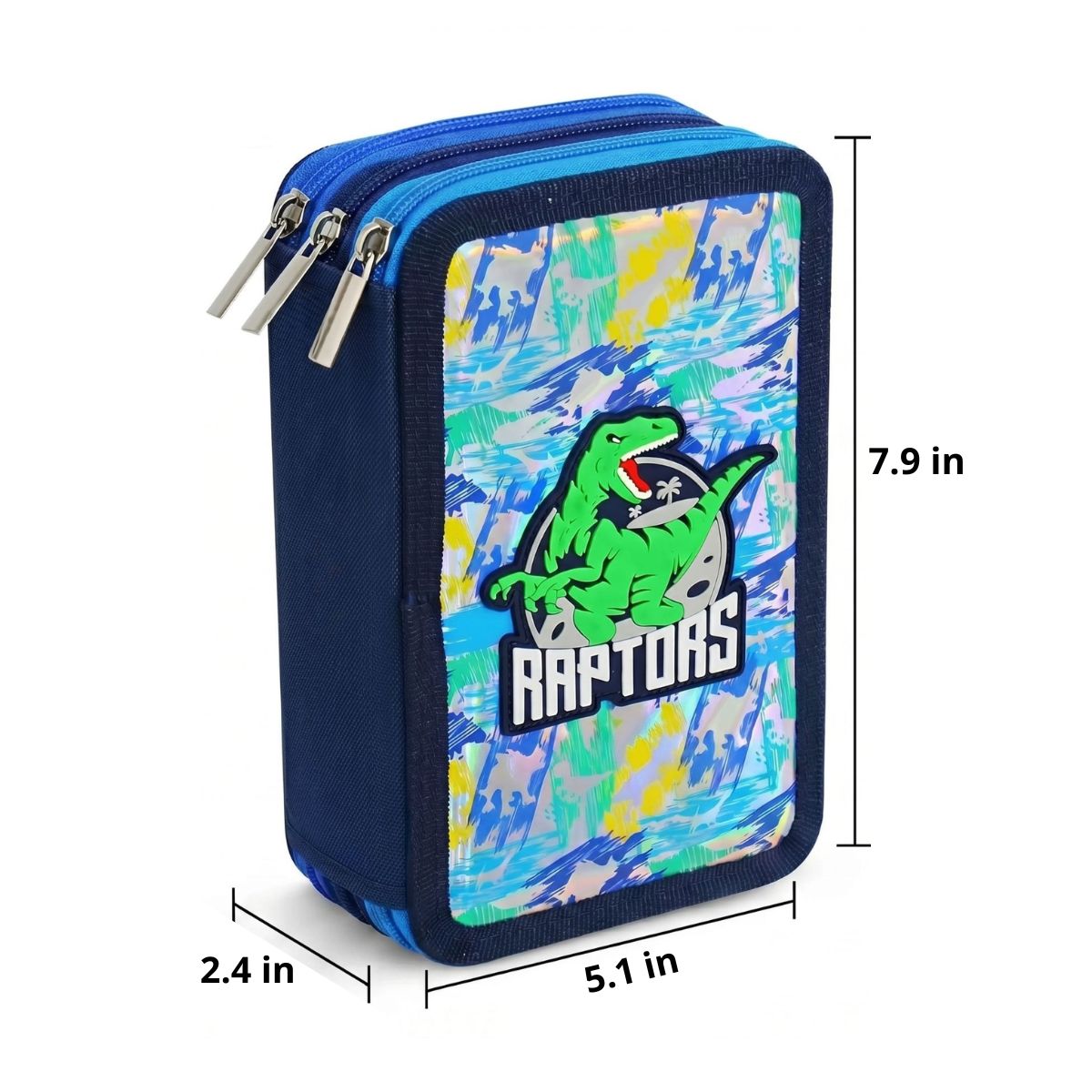Dinosaur Pencil Case for Boys | 3 Zipped Compartments | Holographic Design | Large Capacity