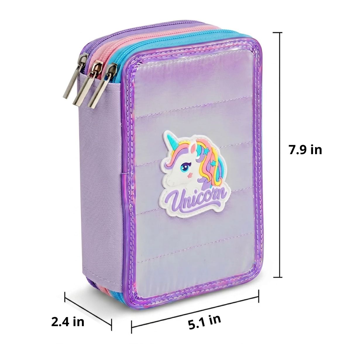 Unicorn Pencil Case for Girls | 3 Zipped Compartments | Large Capacity | Kawaii Design