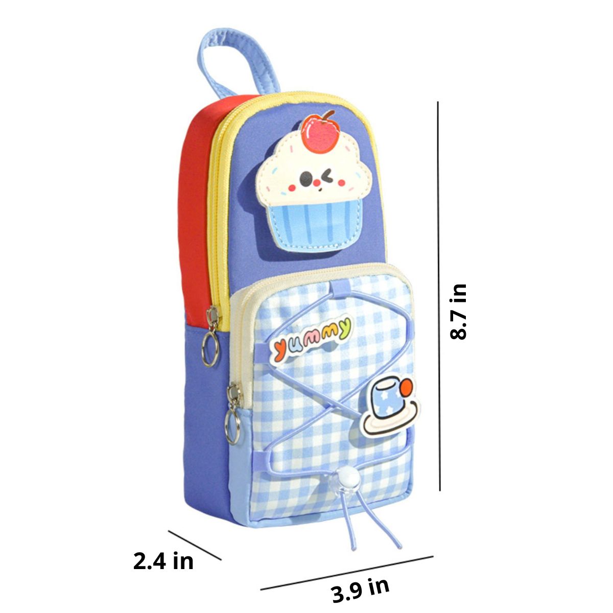 Kawaii Backpack Pencil Case | Gingham Design | Embroidered Fruit | For Girls