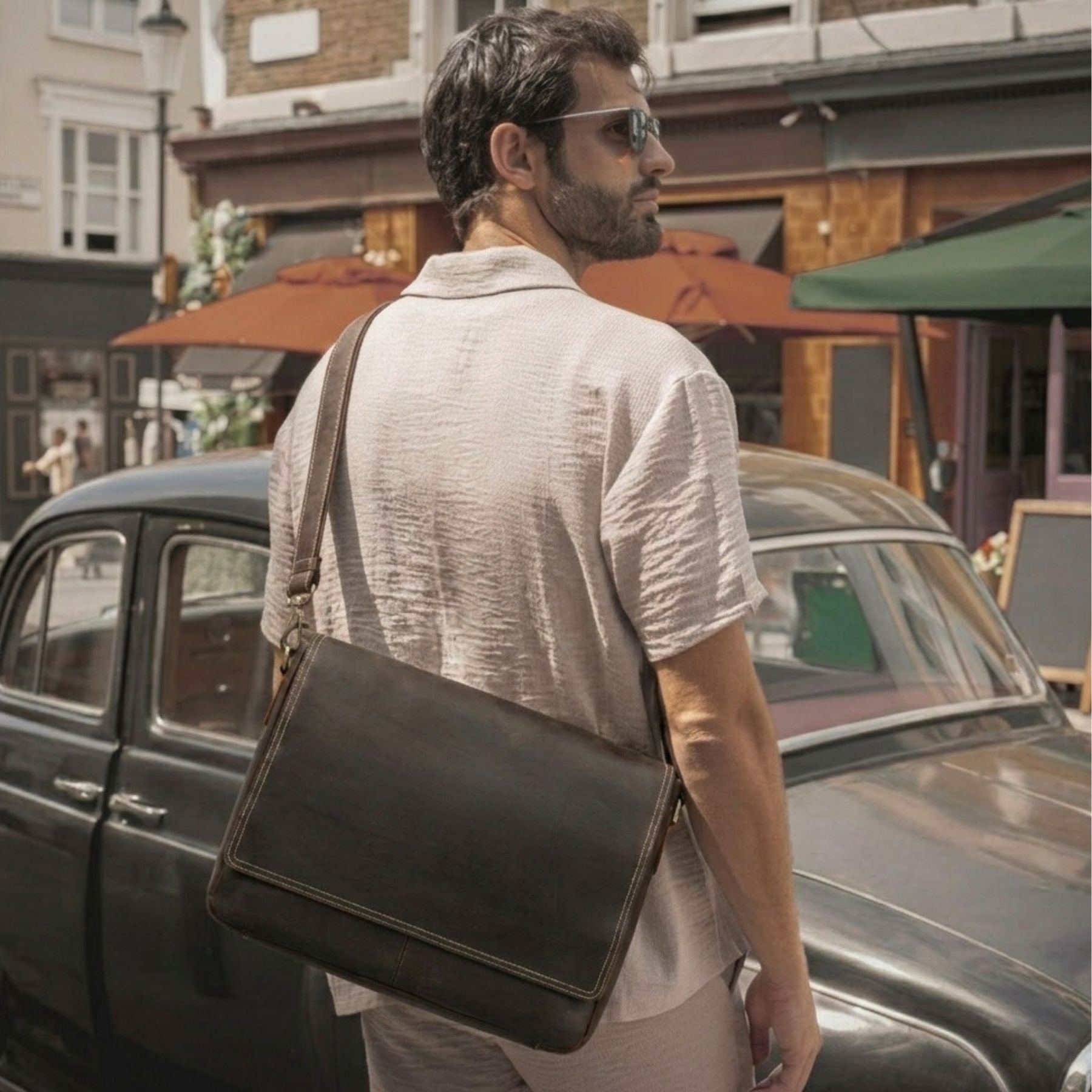 Sac bandoulière rétro homme | Multiples rangements | Cuir résistant