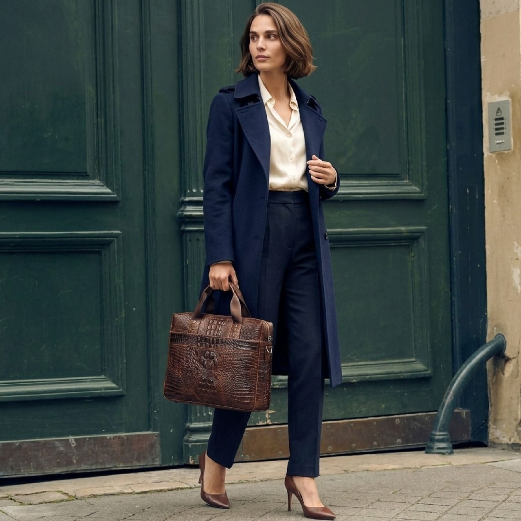 Sac business peau de crocodile pour homme et femme | Compatible PC 14 pouces | Grande capacité | Cuir véritable résistant