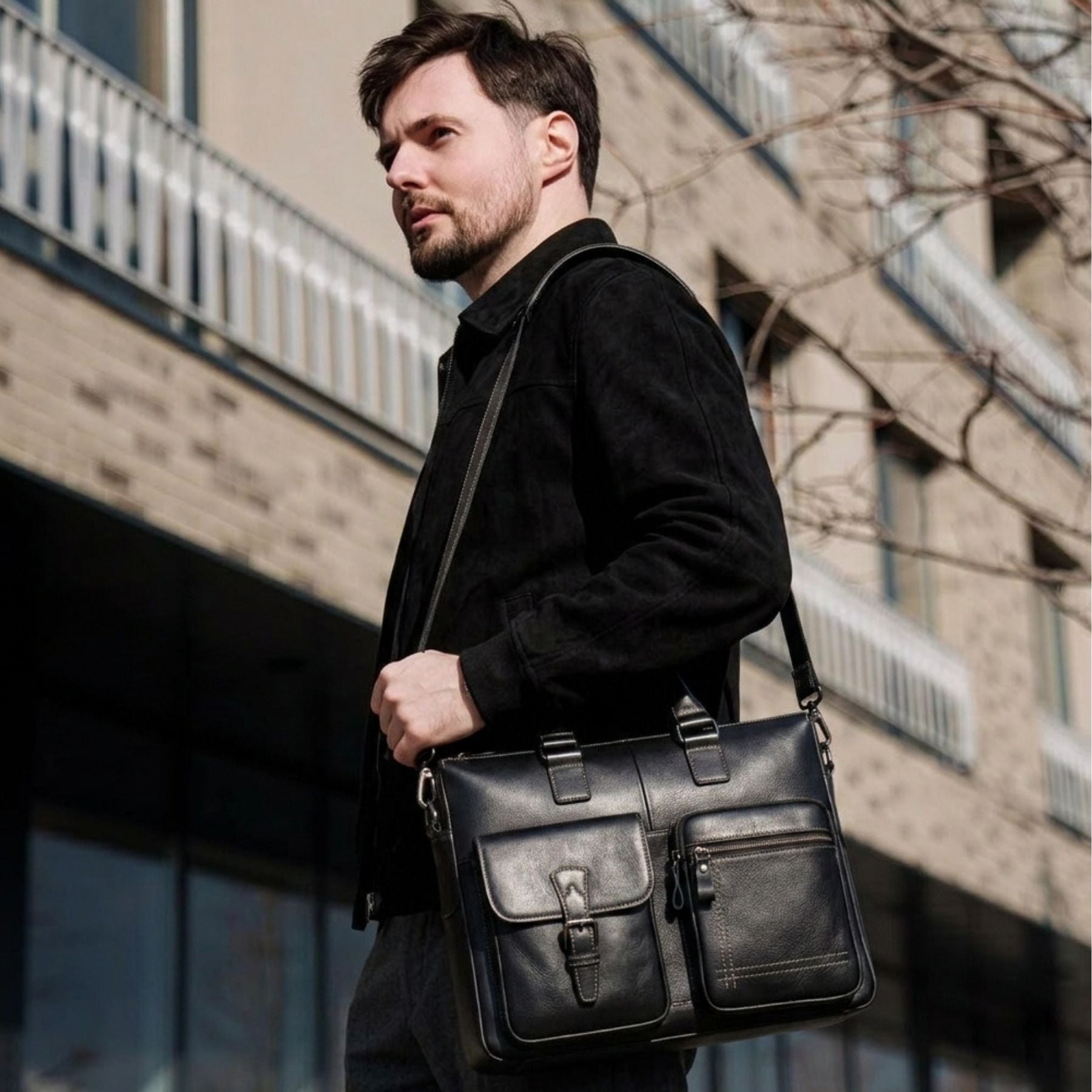 Sac business vintage | Multiples poches zippées | Cuir résistant imperméable