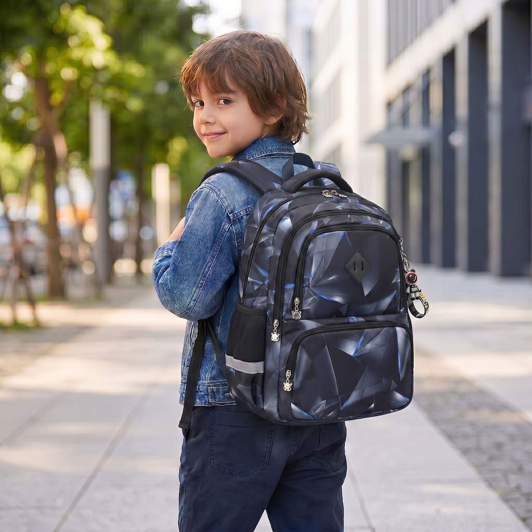 Sac à dos Géométrie Noire | Grande capacité | Oxford résistant | Style moderne